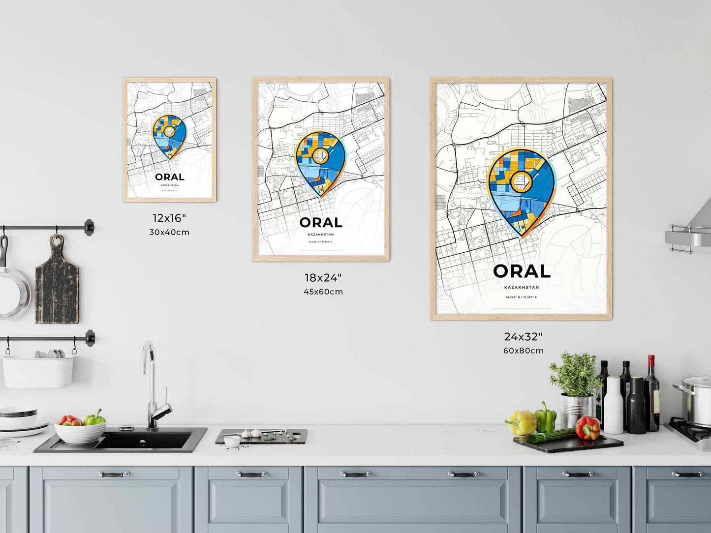 Oral Kazakhstan art map size chart
