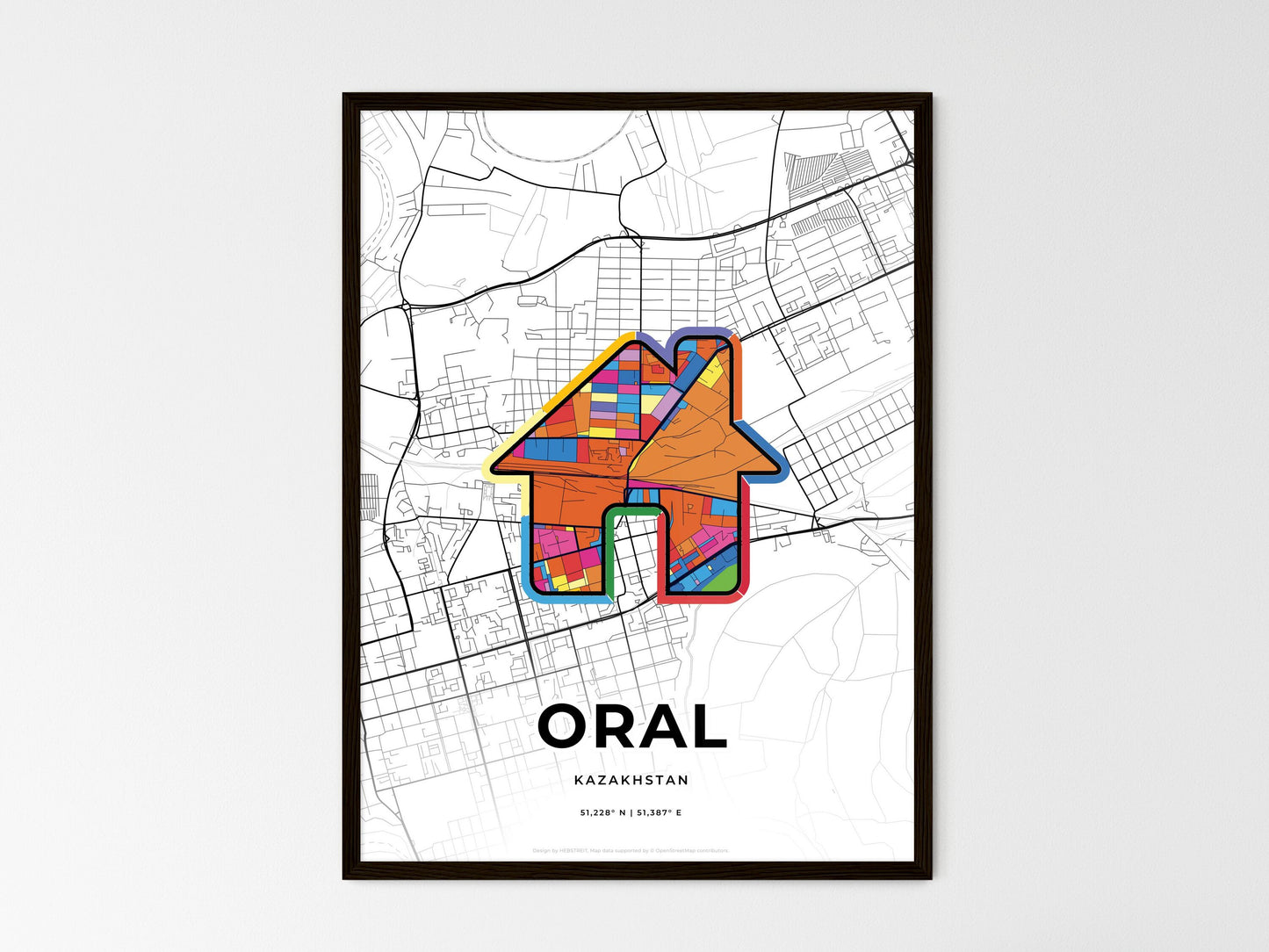 Oral Kazakhstan wedding art map with home icon