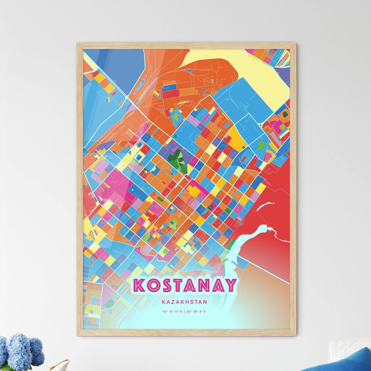 Colorful KOSTANAY KAZAKHSTAN Fine Art Map Crazy Colors