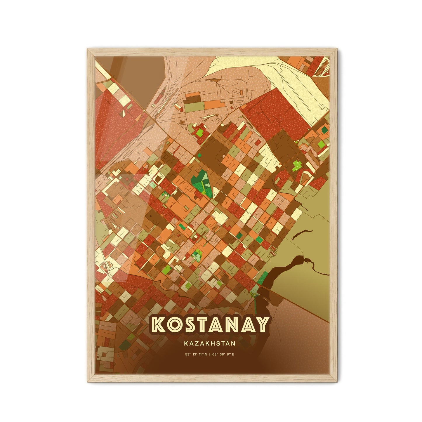 Colorful KOSTANAY KAZAKHSTAN Fine Art Map Farmhouse