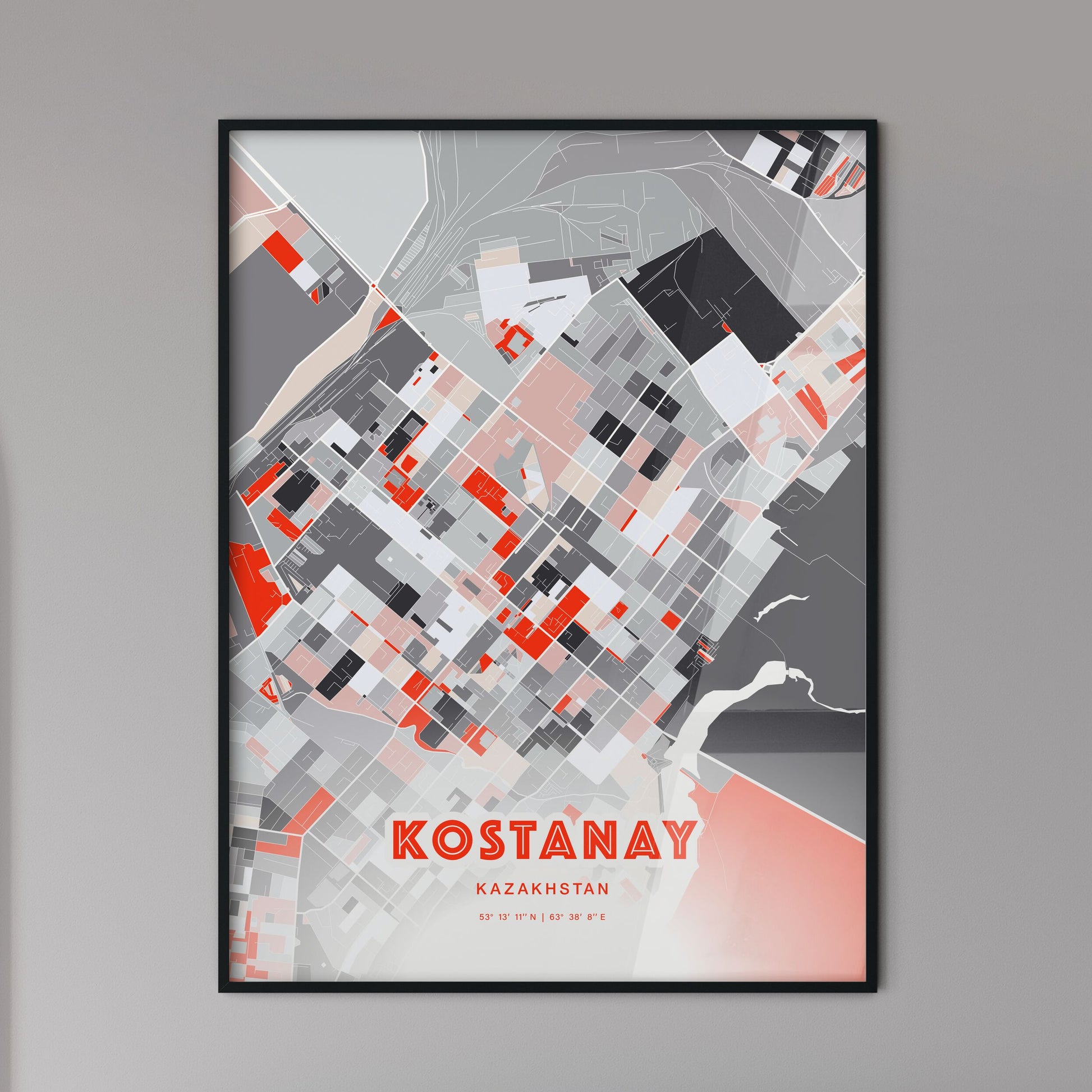 Colorful KOSTANAY KAZAKHSTAN Fine Art Map Modern