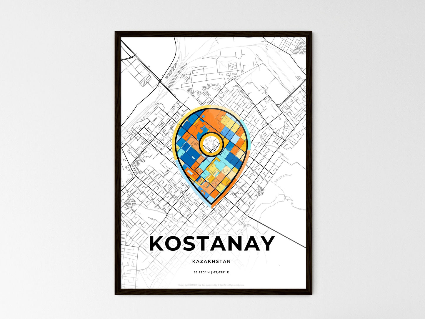 Kostanay Kazakhstan wedding art map with pointer icon
