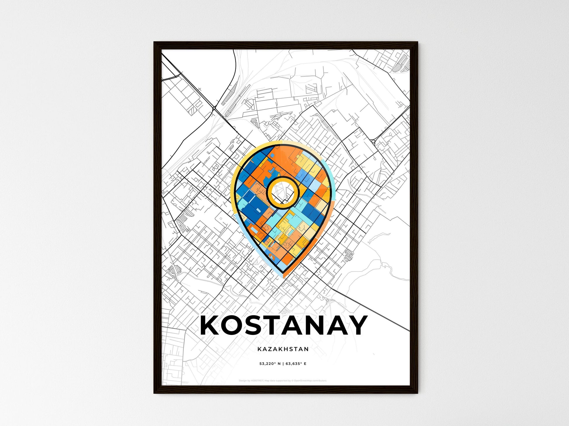 Kostanay Kazakhstan wedding art map with pointer icon