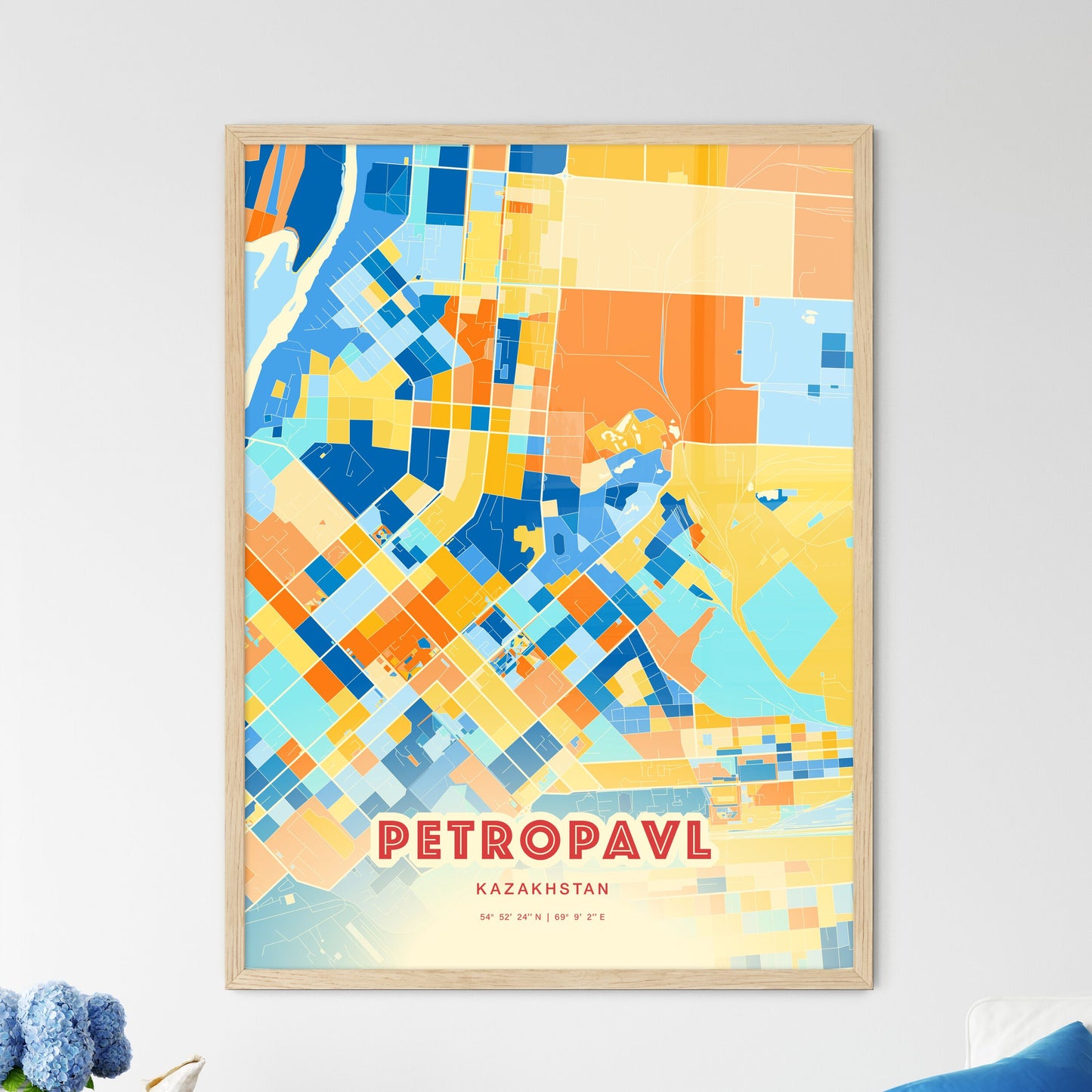 Colorful PETROPAVL KAZAKHSTAN Fine Art Map Blue Orange