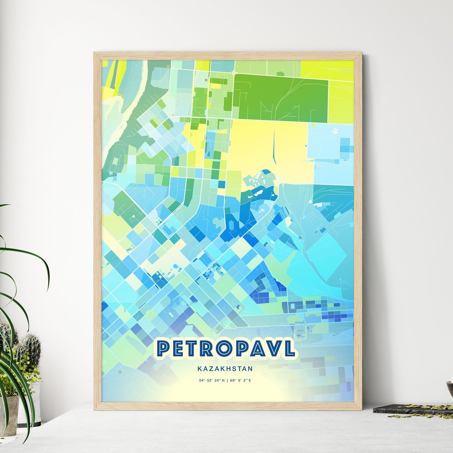 Colorful PETROPAVL KAZAKHSTAN Fine Art Map Cool Blue