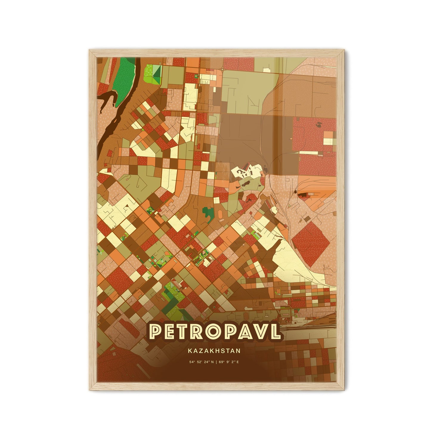 Colorful PETROPAVL KAZAKHSTAN Fine Art Map Farmhouse