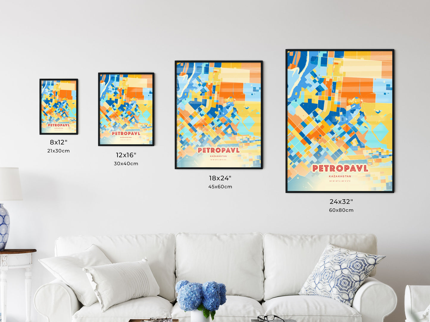 Colorful PETROPAVL KAZAKHSTAN Fine Art Map Blue Orange