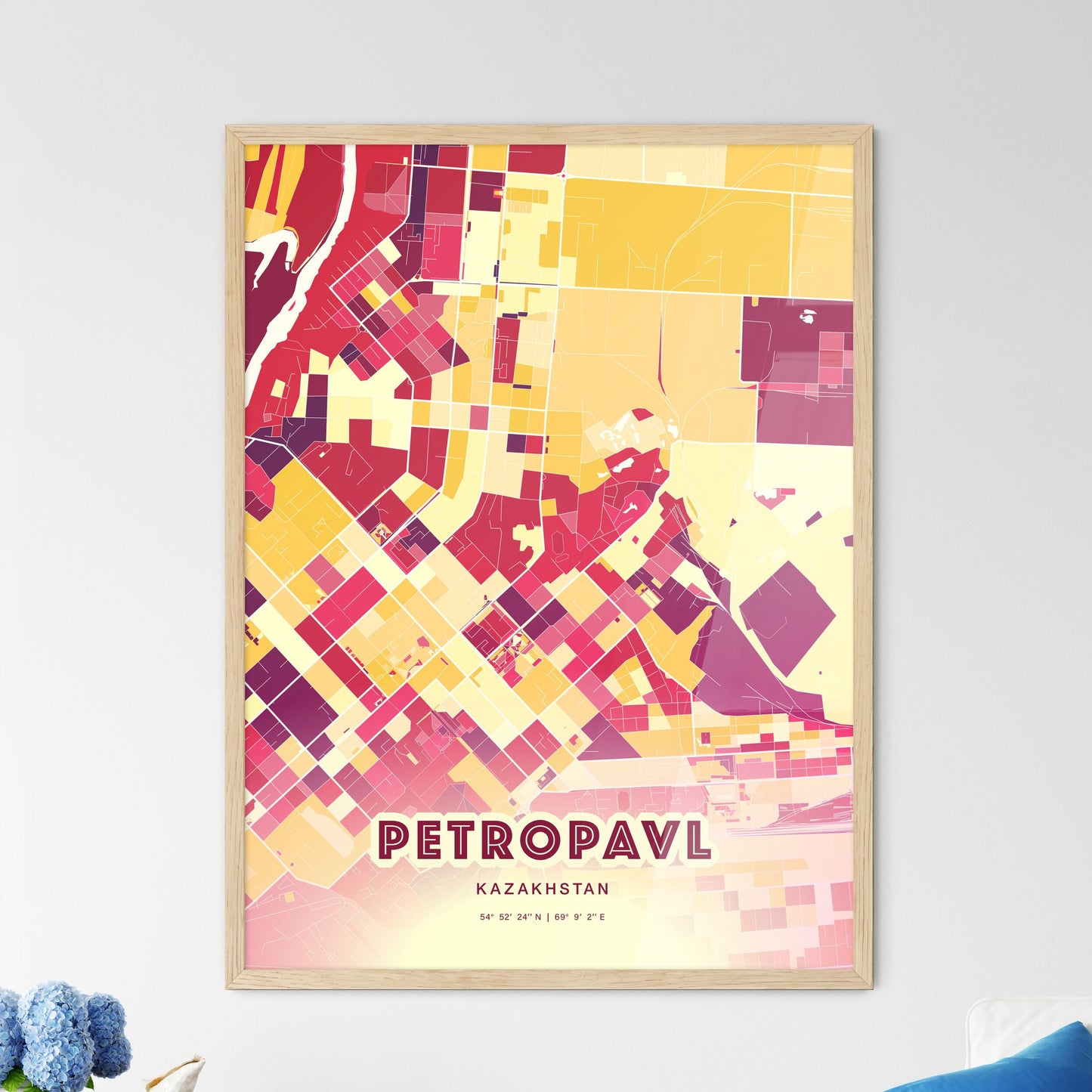 Colorful PETROPAVL KAZAKHSTAN Fine Art Map Hot Red