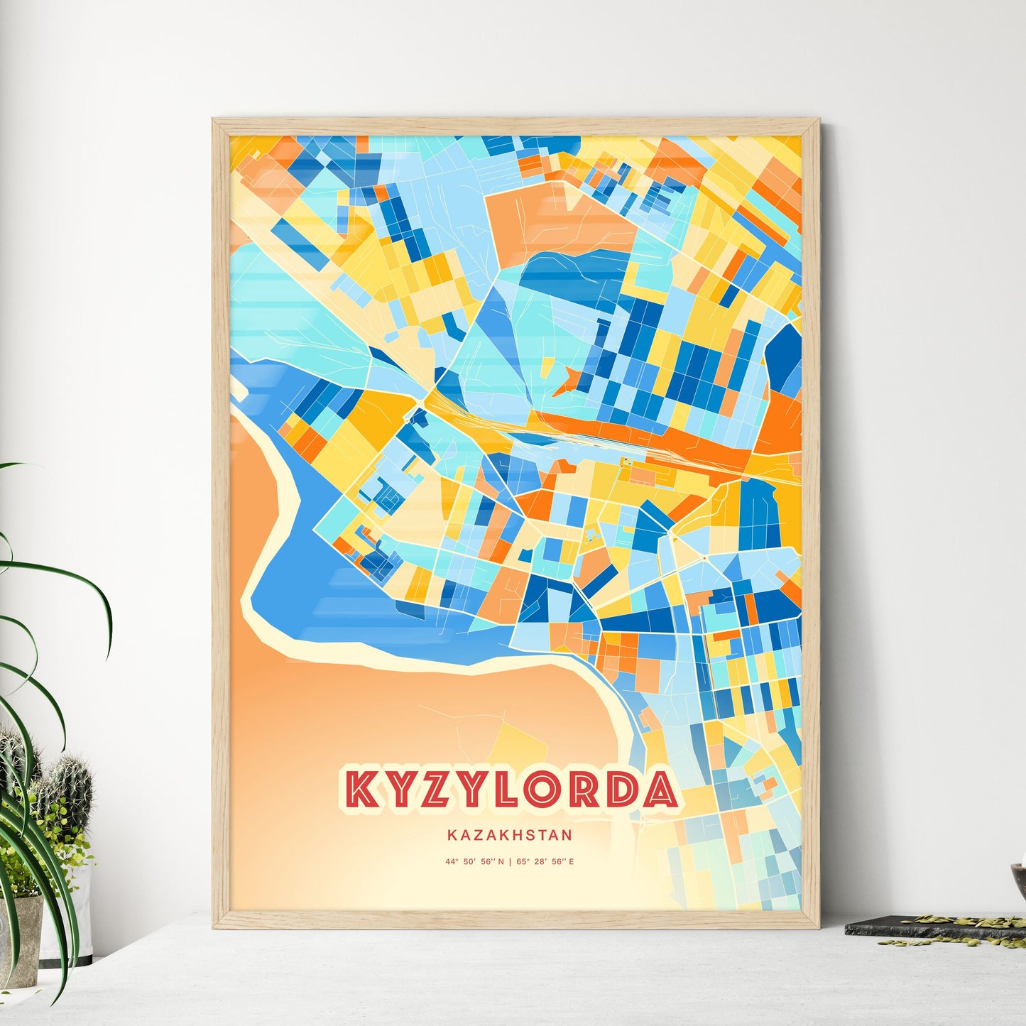 Colorful KYZYLORDA KAZAKHSTAN Fine Art Map Blue Orange