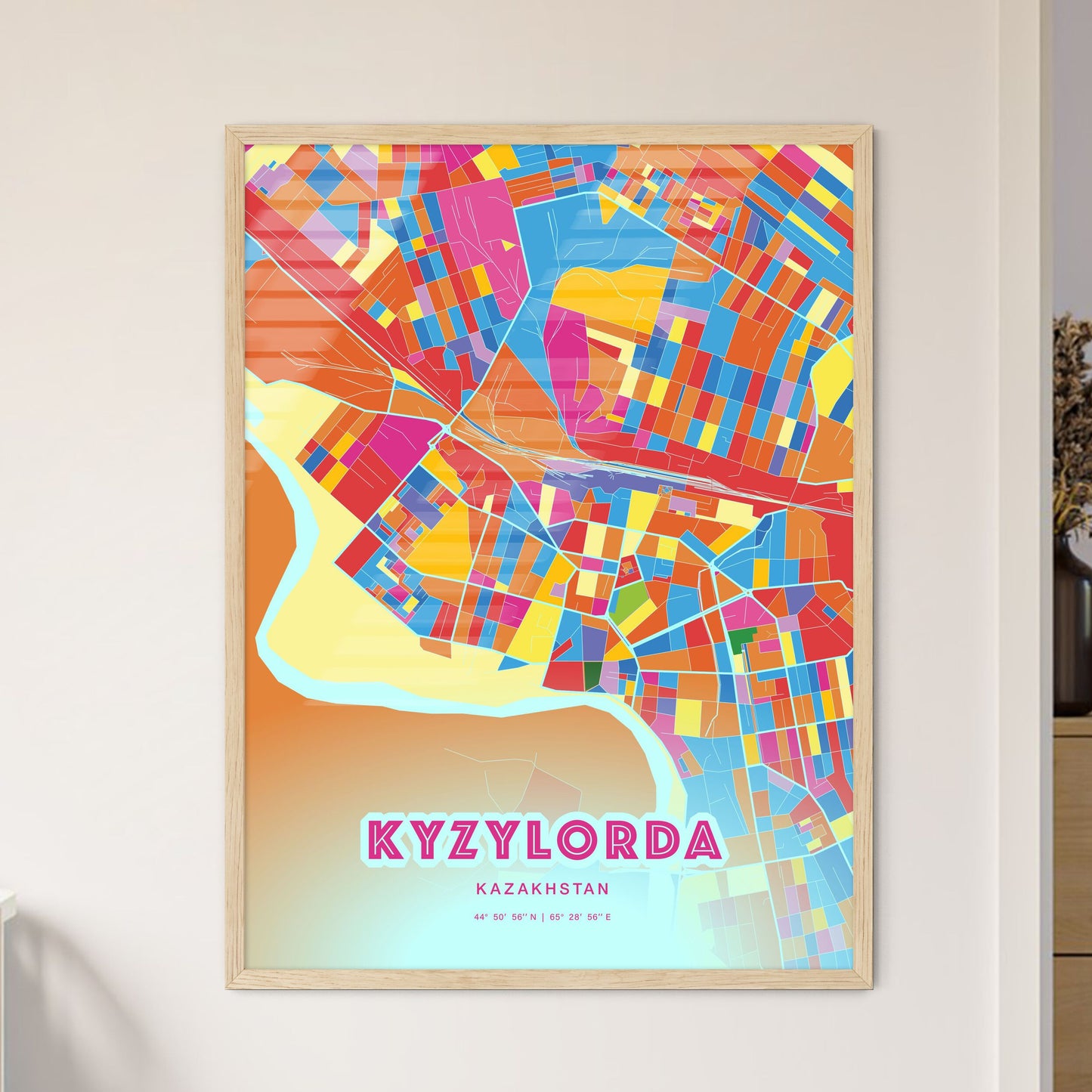 Colorful KYZYLORDA KAZAKHSTAN Fine Art Map Crazy Colors