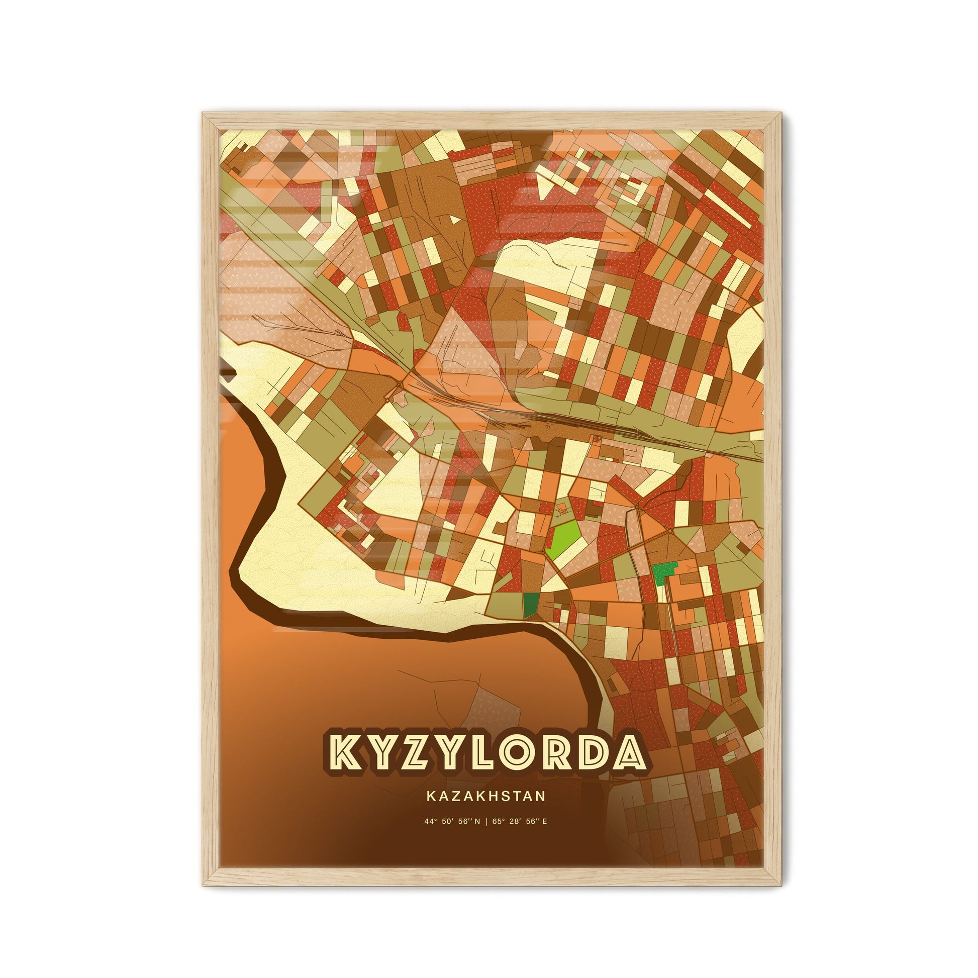 Colorful KYZYLORDA KAZAKHSTAN Fine Art Map Farmhouse