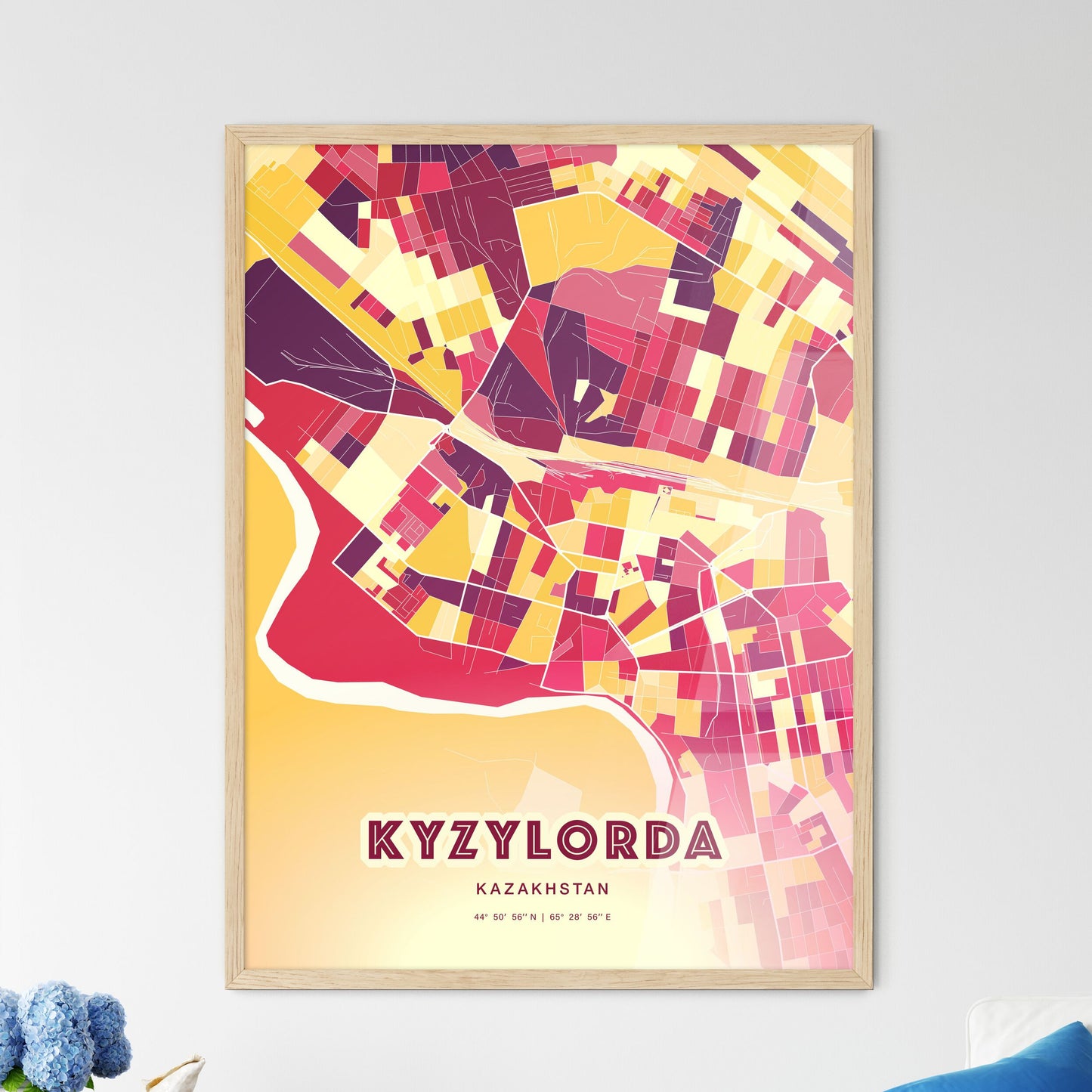 Colorful KYZYLORDA KAZAKHSTAN Fine Art Map Hot Red