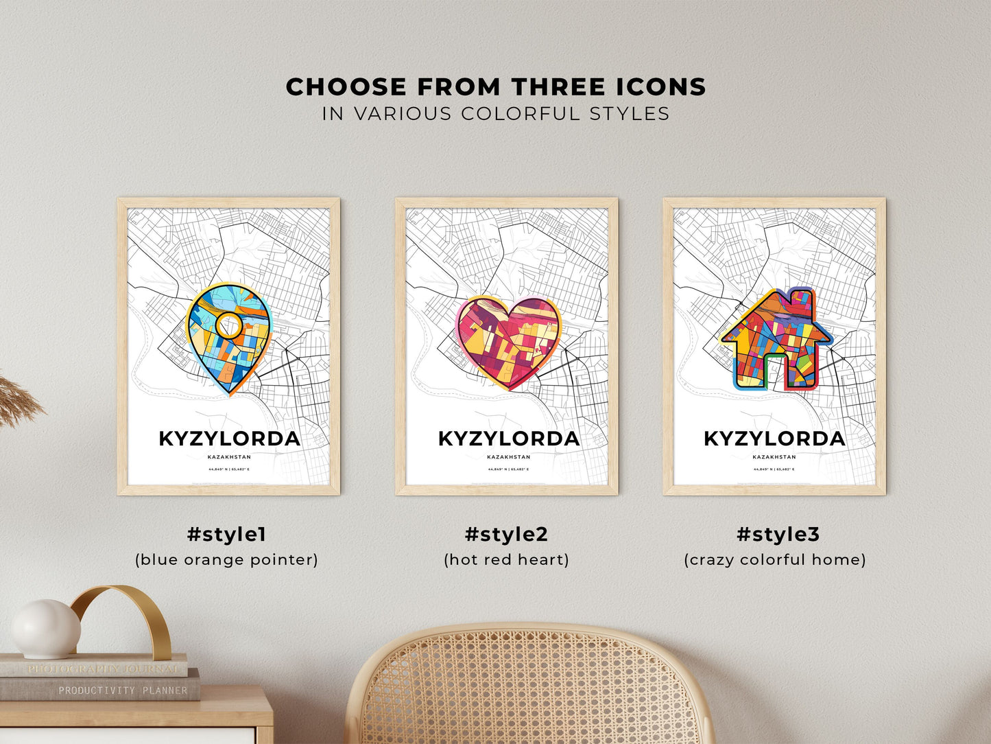Kyzylorda Kazakhstan maps with colorful icons