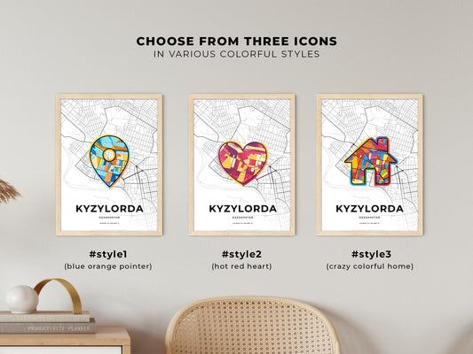 Kyzylorda Kazakhstan maps with colorful icons