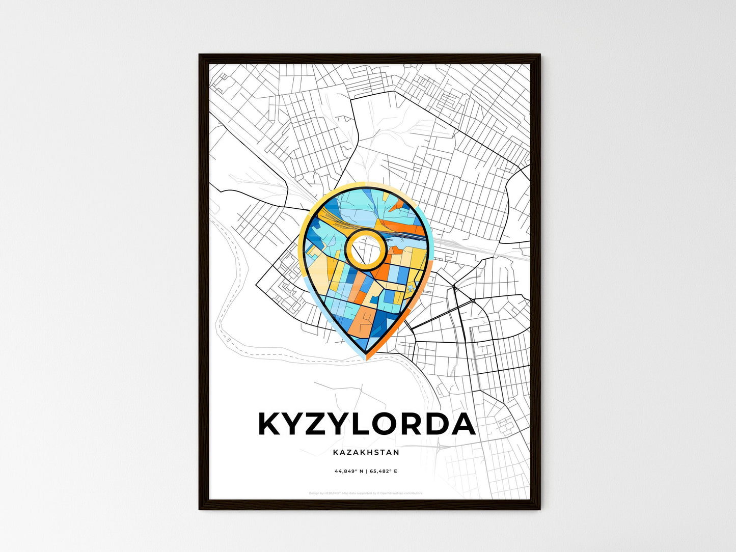 Kyzylorda Kazakhstan wedding art map with pointer icon