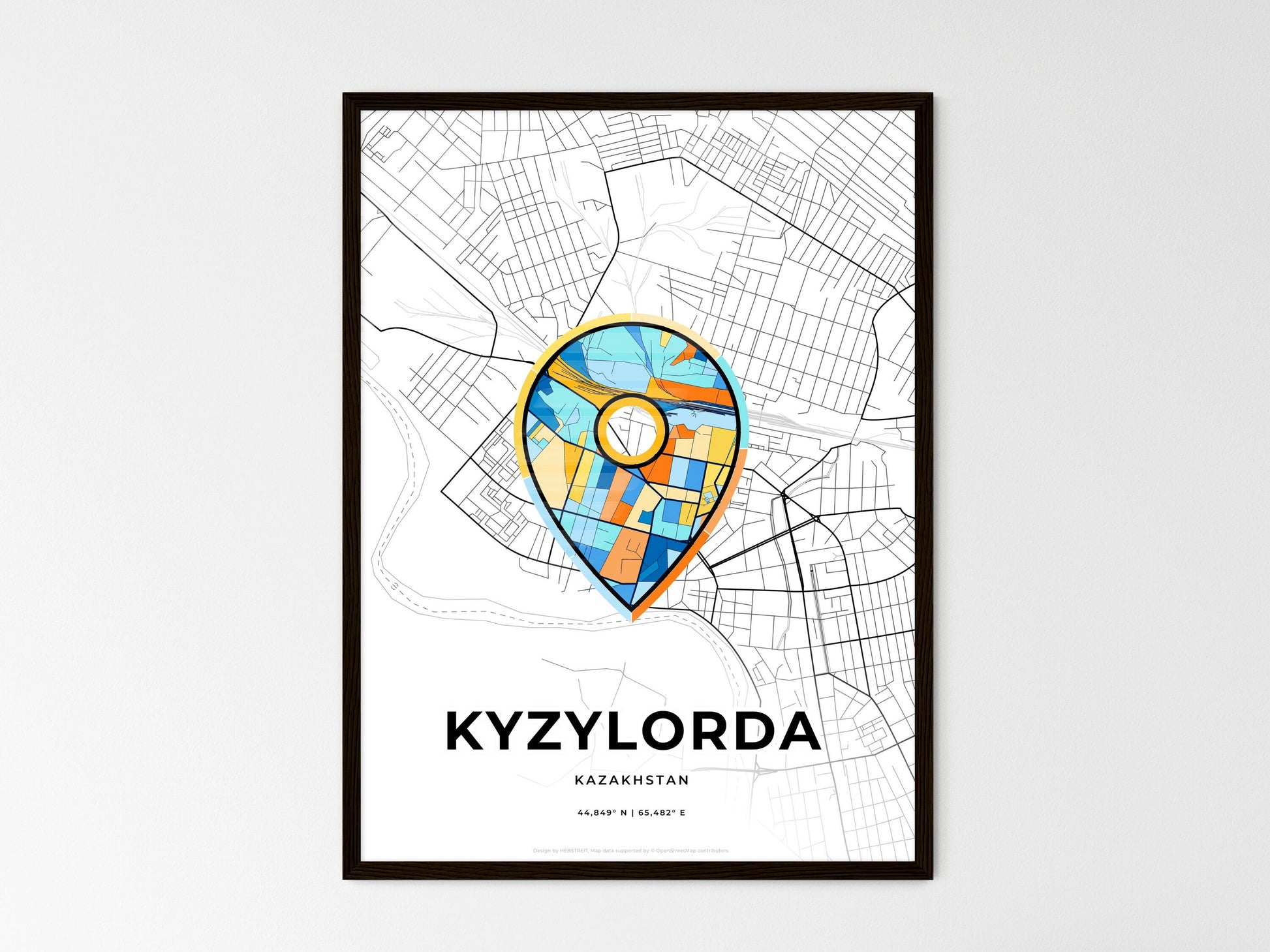 Kyzylorda Kazakhstan wedding art map with pointer icon
