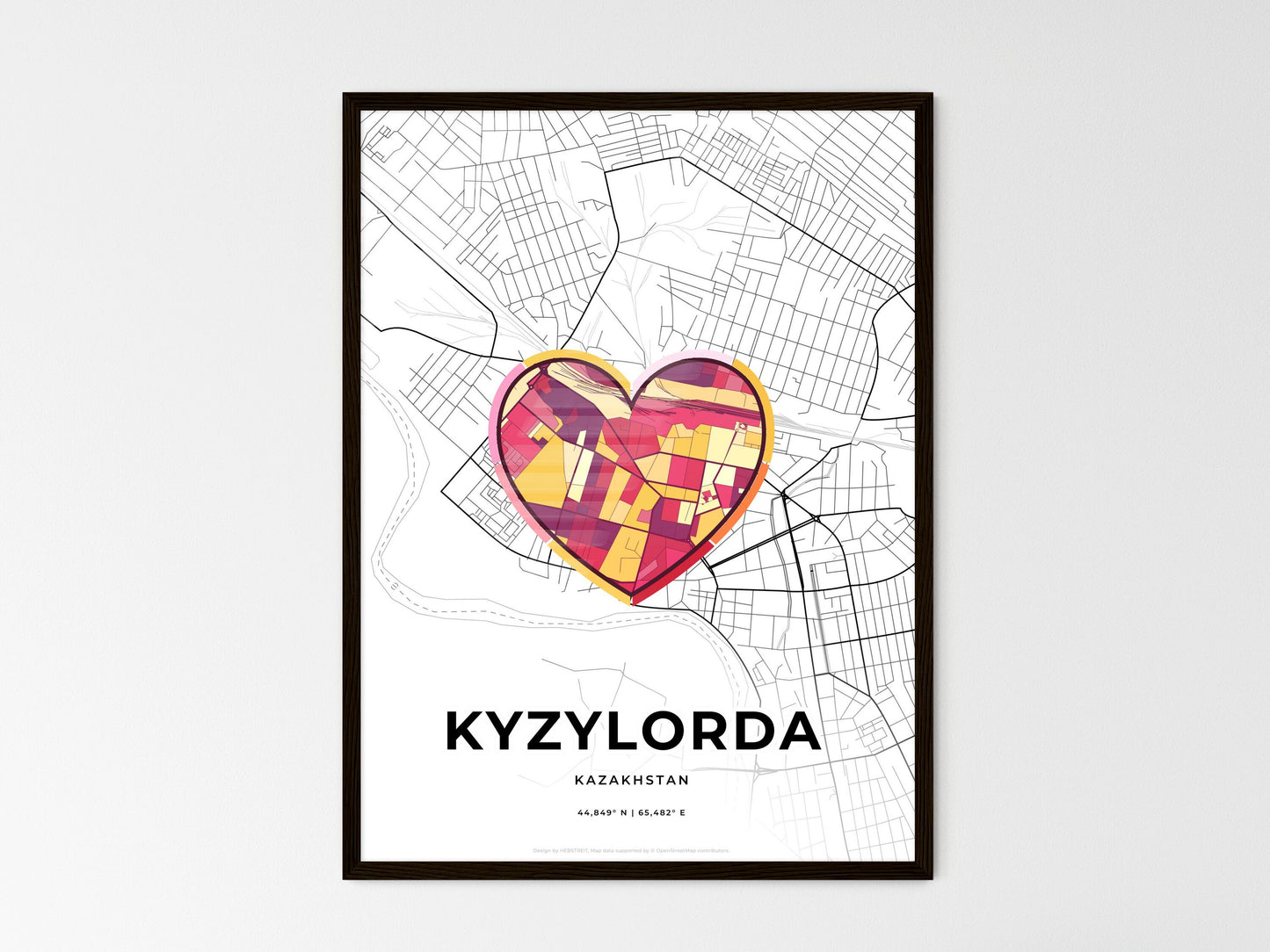 Kyzylorda Kazakhstan wedding art map with heart icon