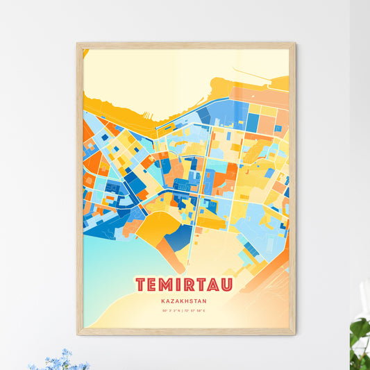 Colorful TEMIRTAU KAZAKHSTAN Fine Art Map Blue Orange