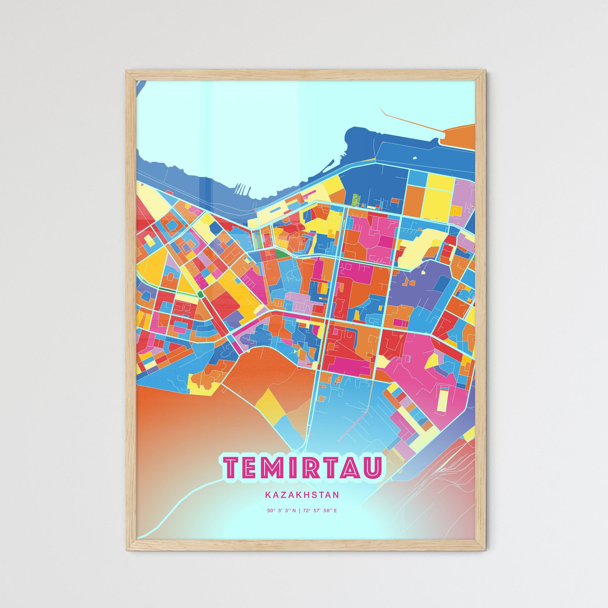 Colorful TEMIRTAU KAZAKHSTAN Fine Art Map Crazy Colors