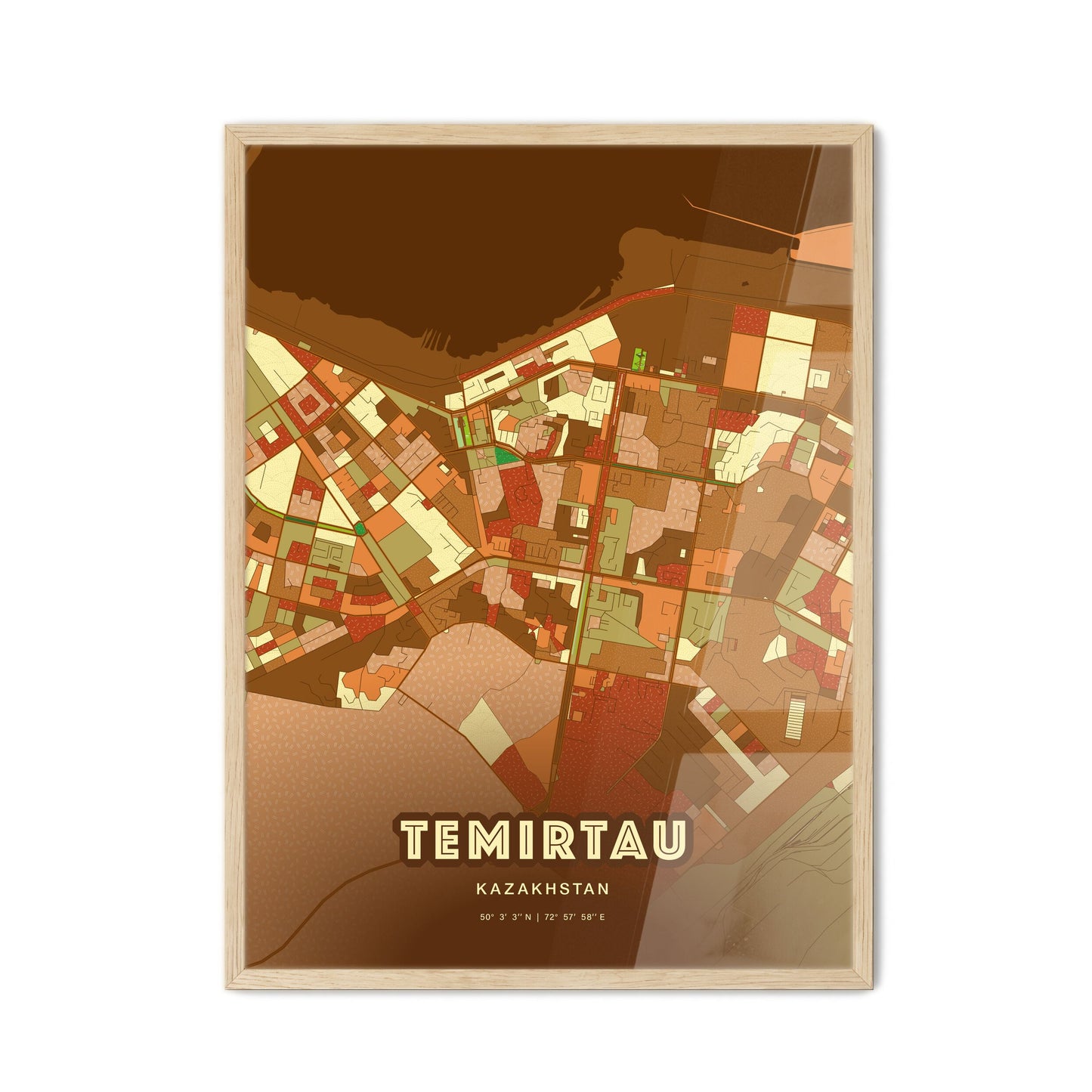 Colorful TEMIRTAU KAZAKHSTAN Fine Art Map Farmhouse