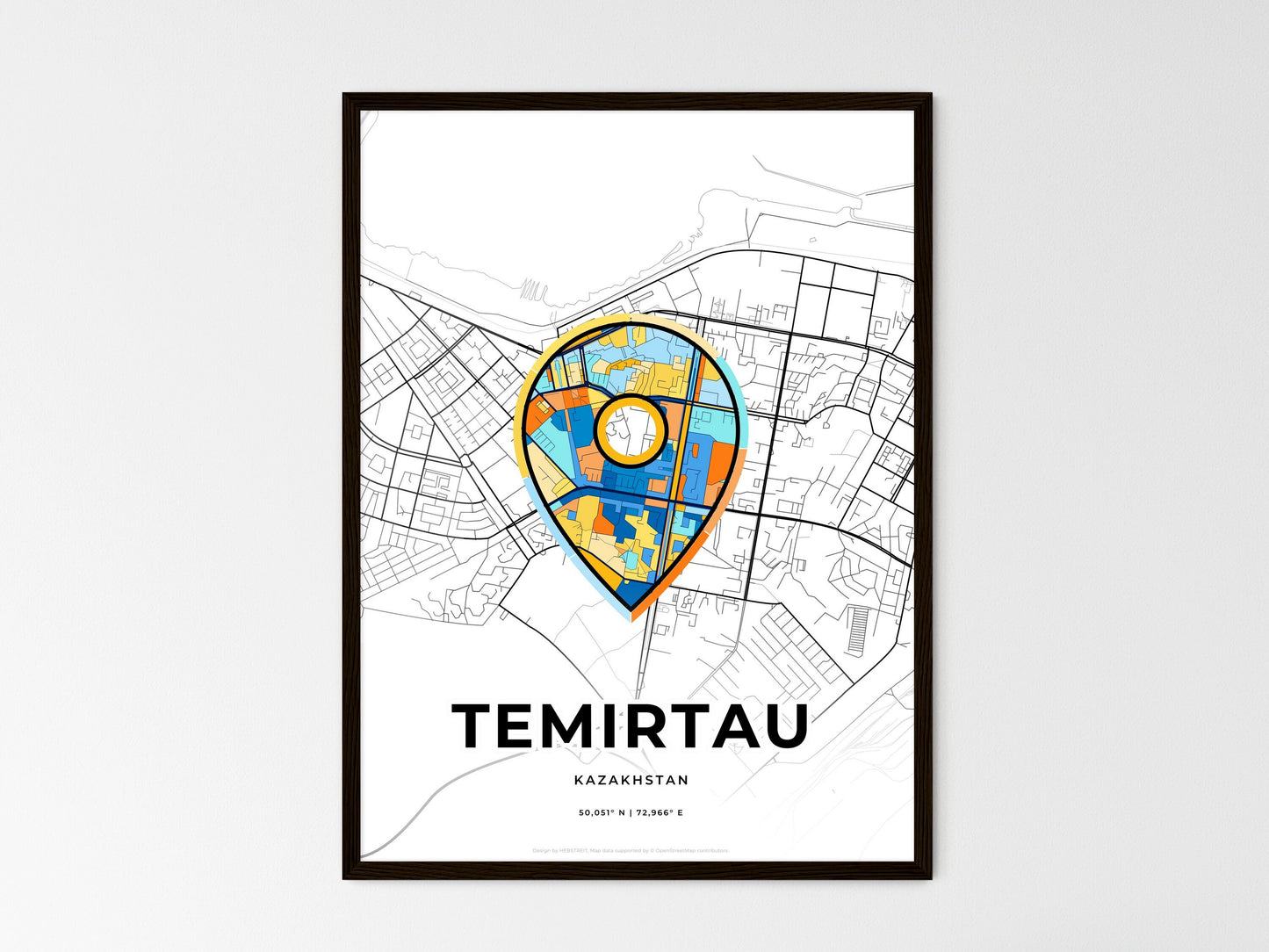 Temirtau Kazakhstan wedding art map with pointer icon