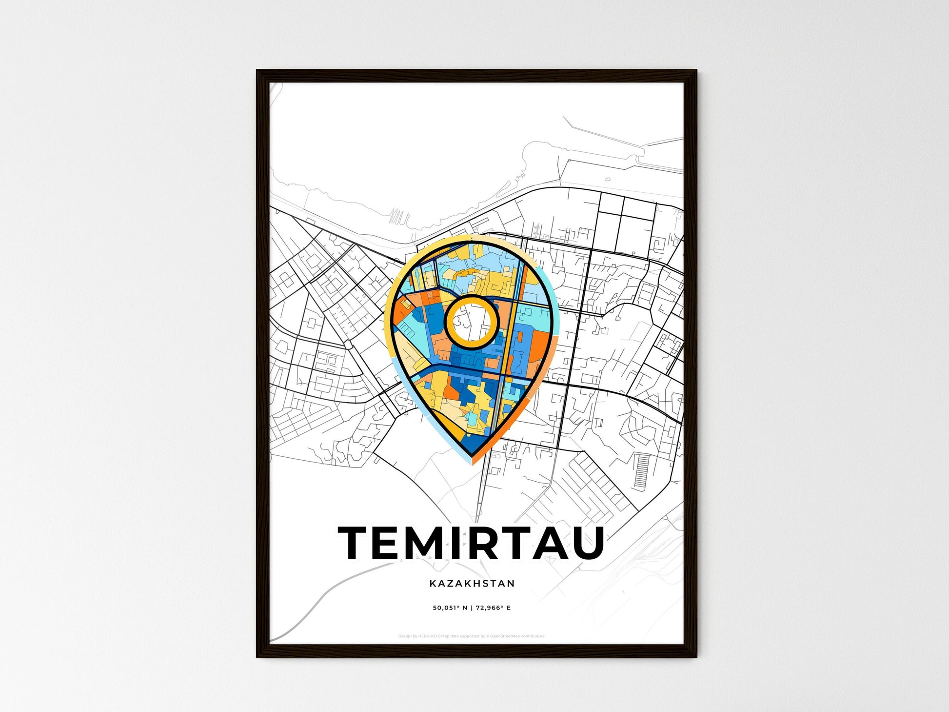 Temirtau Kazakhstan wedding art map with pointer icon