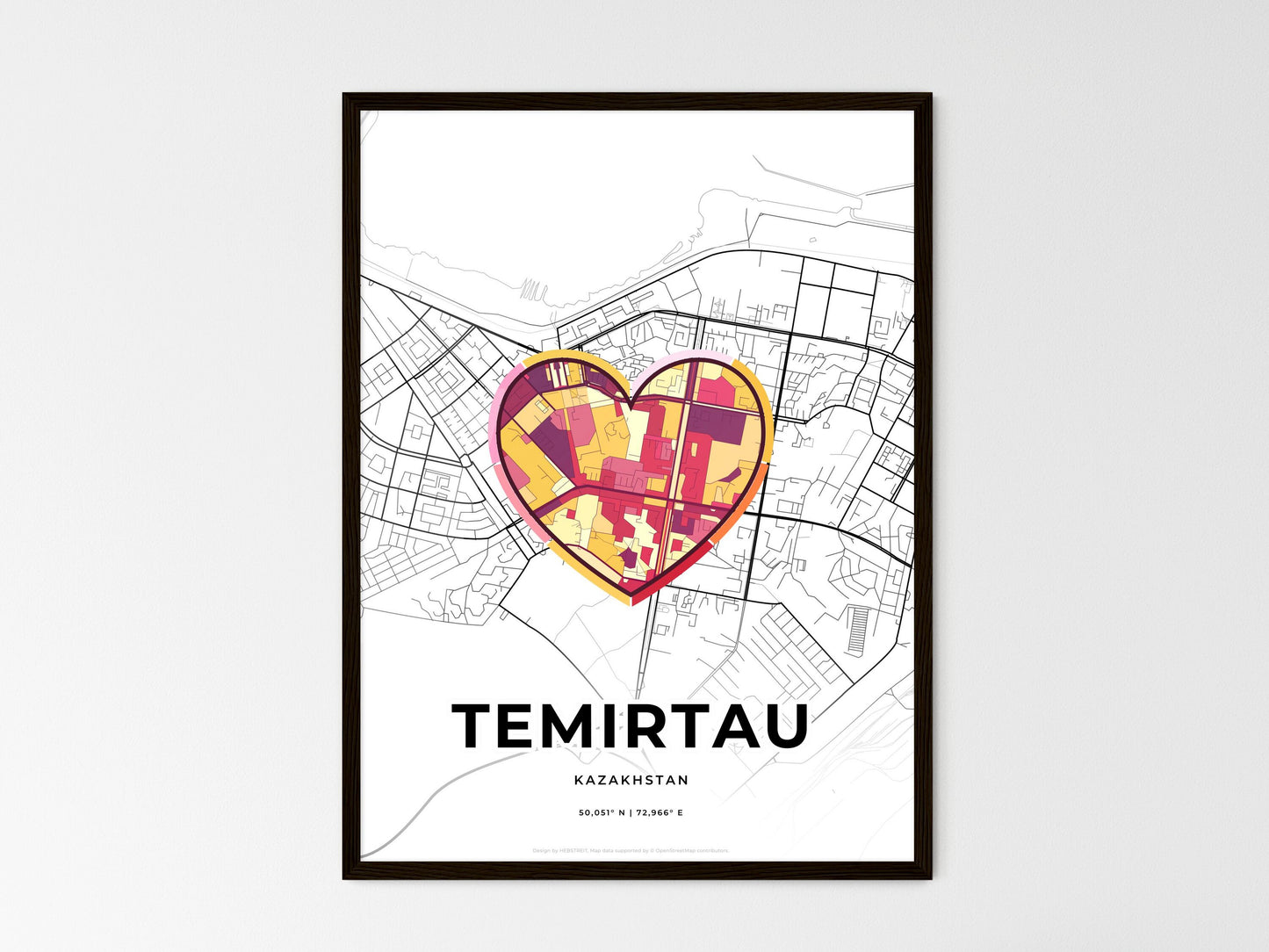 Temirtau Kazakhstan wedding art map with heart icon