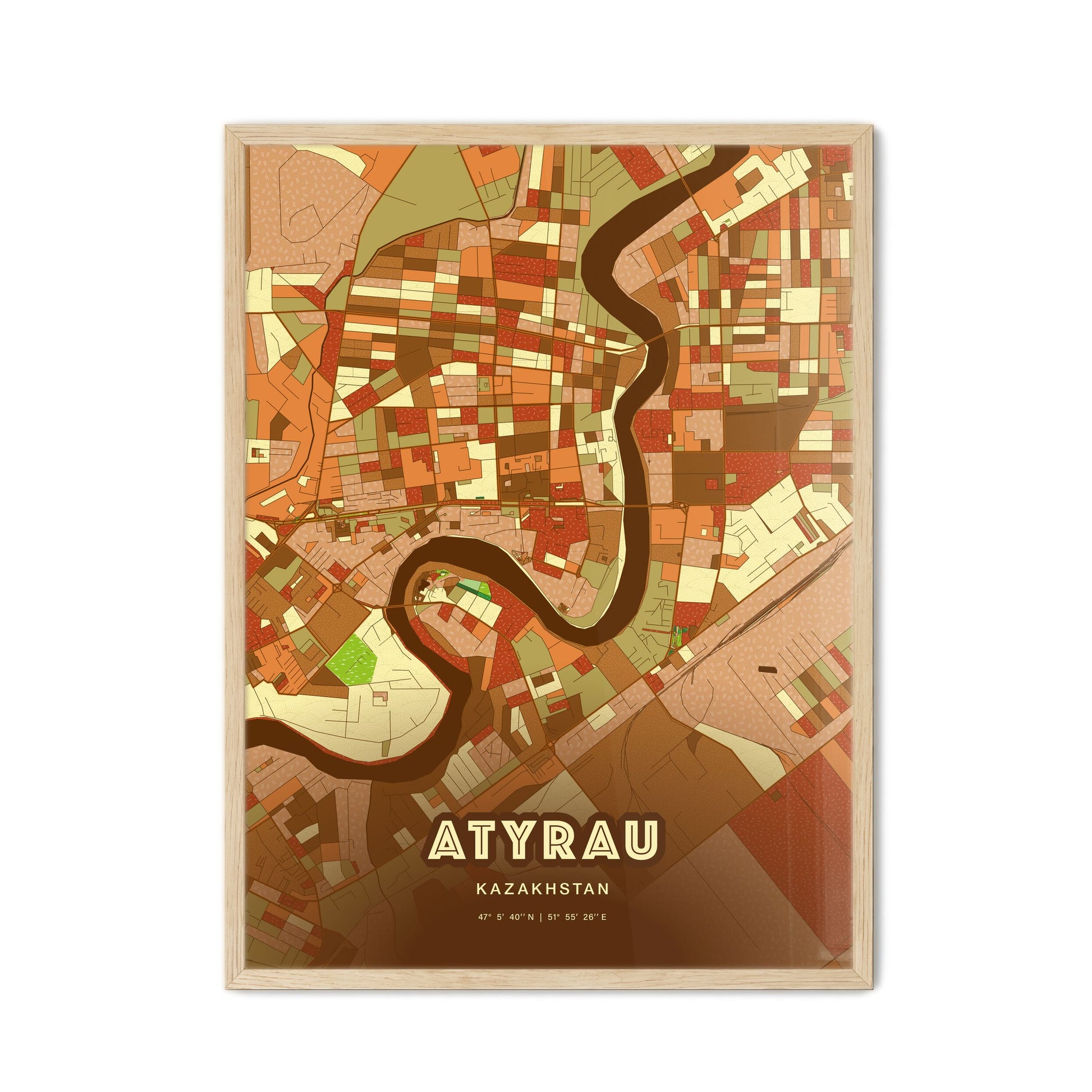 Colorful ATYRAU KAZAKHSTAN Fine Art Map Farmhouse