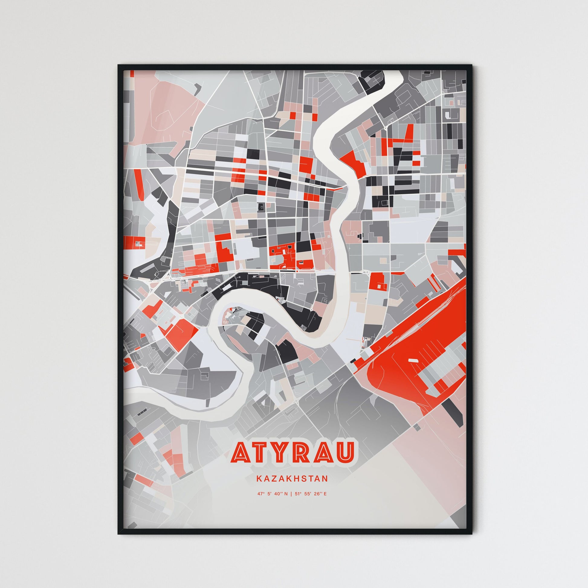 Colorful ATYRAU KAZAKHSTAN Fine Art Map Modern