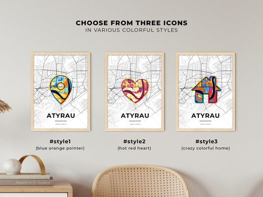 Atyrau Kazakhstan maps with colorful icons