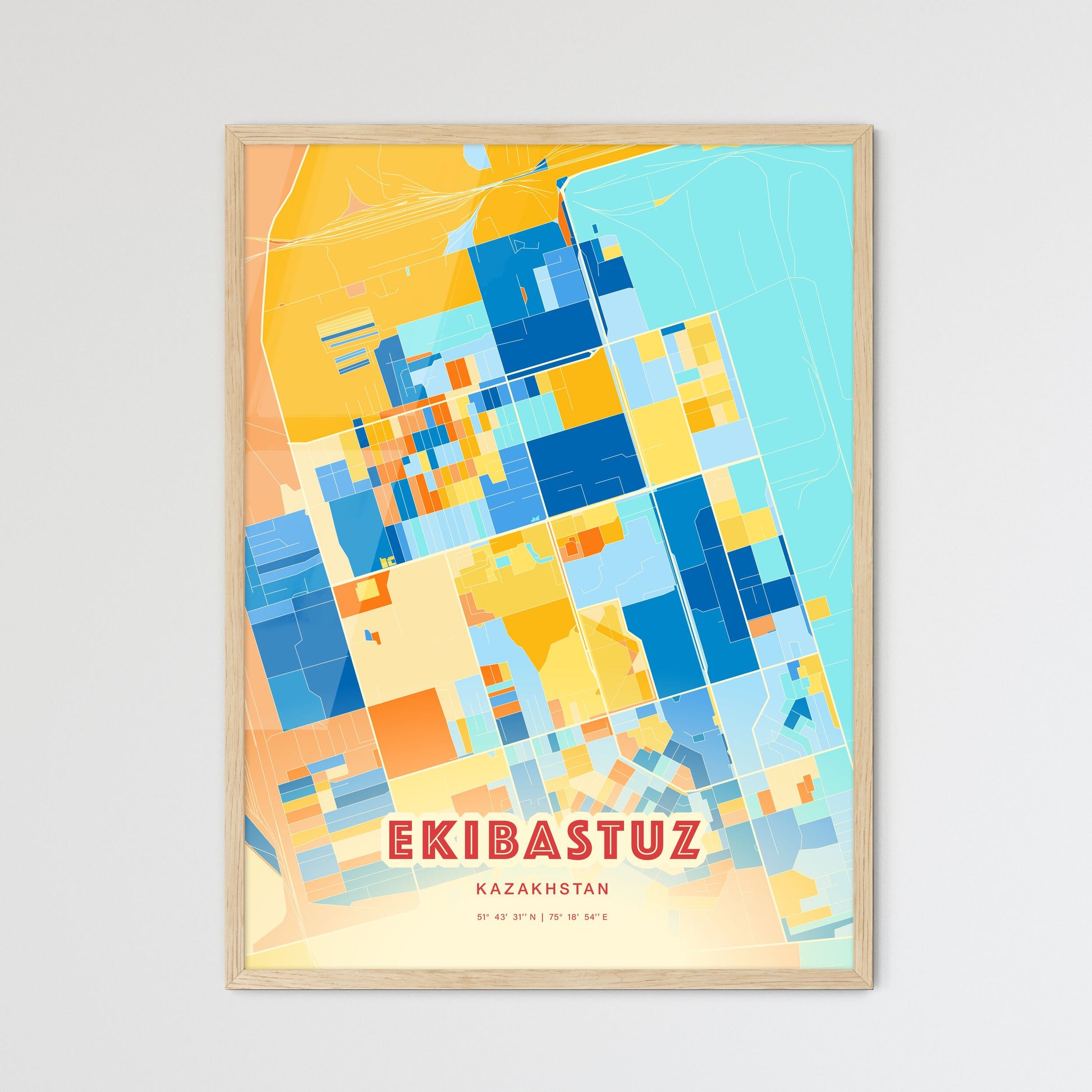 Colorful EKIBASTUZ KAZAKHSTAN Fine Art Map Blue Orange