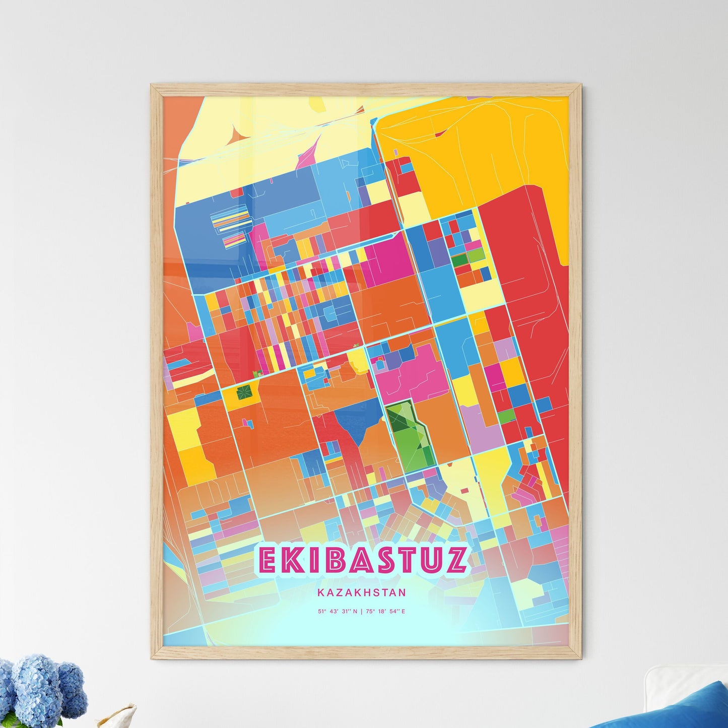 Colorful EKIBASTUZ KAZAKHSTAN Fine Art Map Crazy Colors