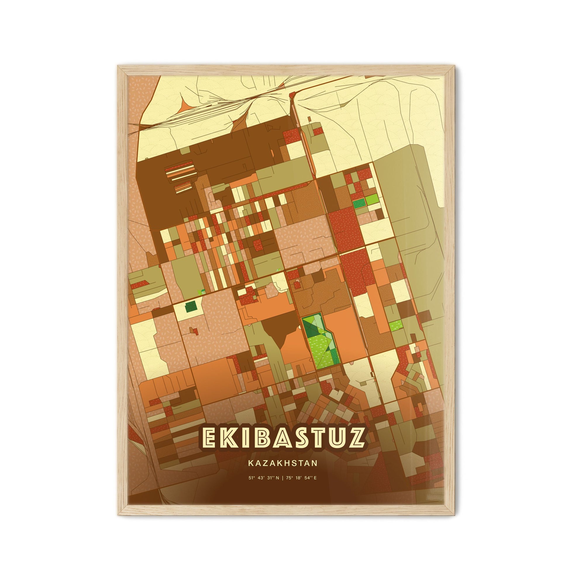 Colorful EKIBASTUZ KAZAKHSTAN Fine Art Map Farmhouse