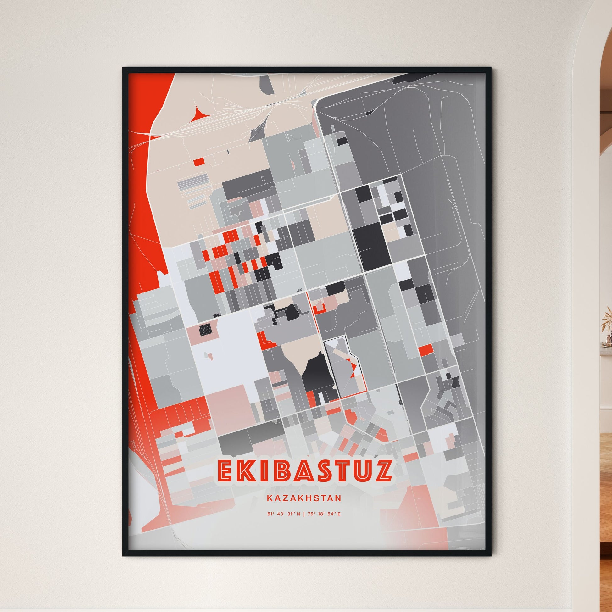 Colorful EKIBASTUZ KAZAKHSTAN Fine Art Map Modern