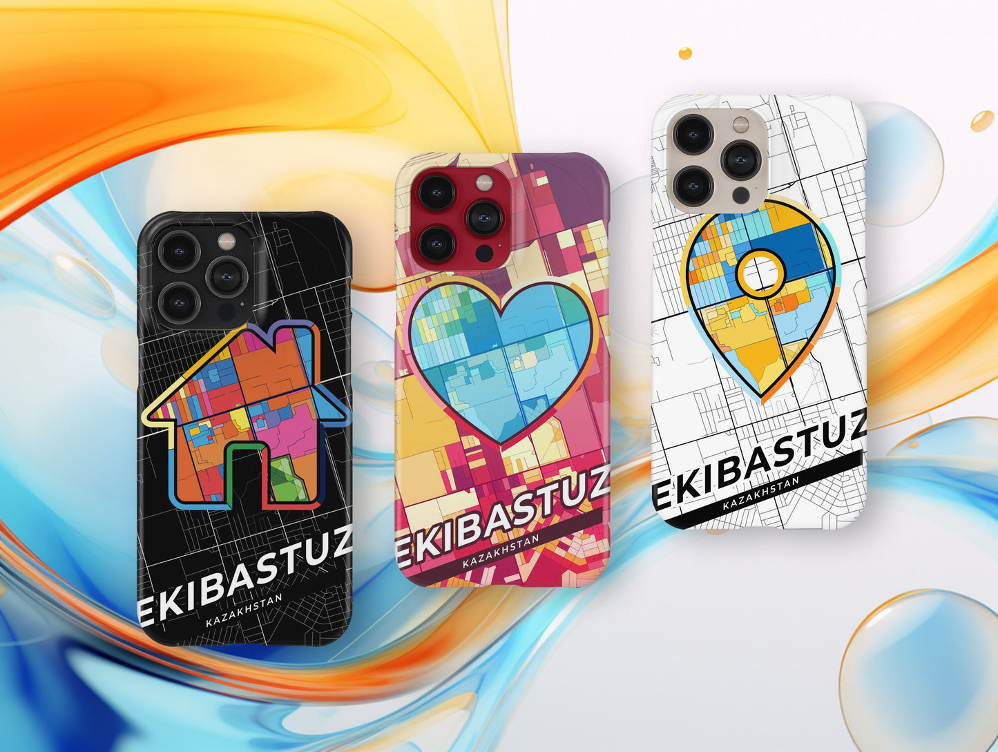 Ekibastuz Kazakhstan slim phone case with colorful icon. Birthday, wedding or housewarming gift. Couple match cases.