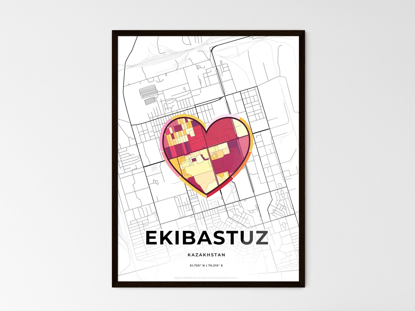 Ekibastuz Kazakhstan wedding art map with heart icon