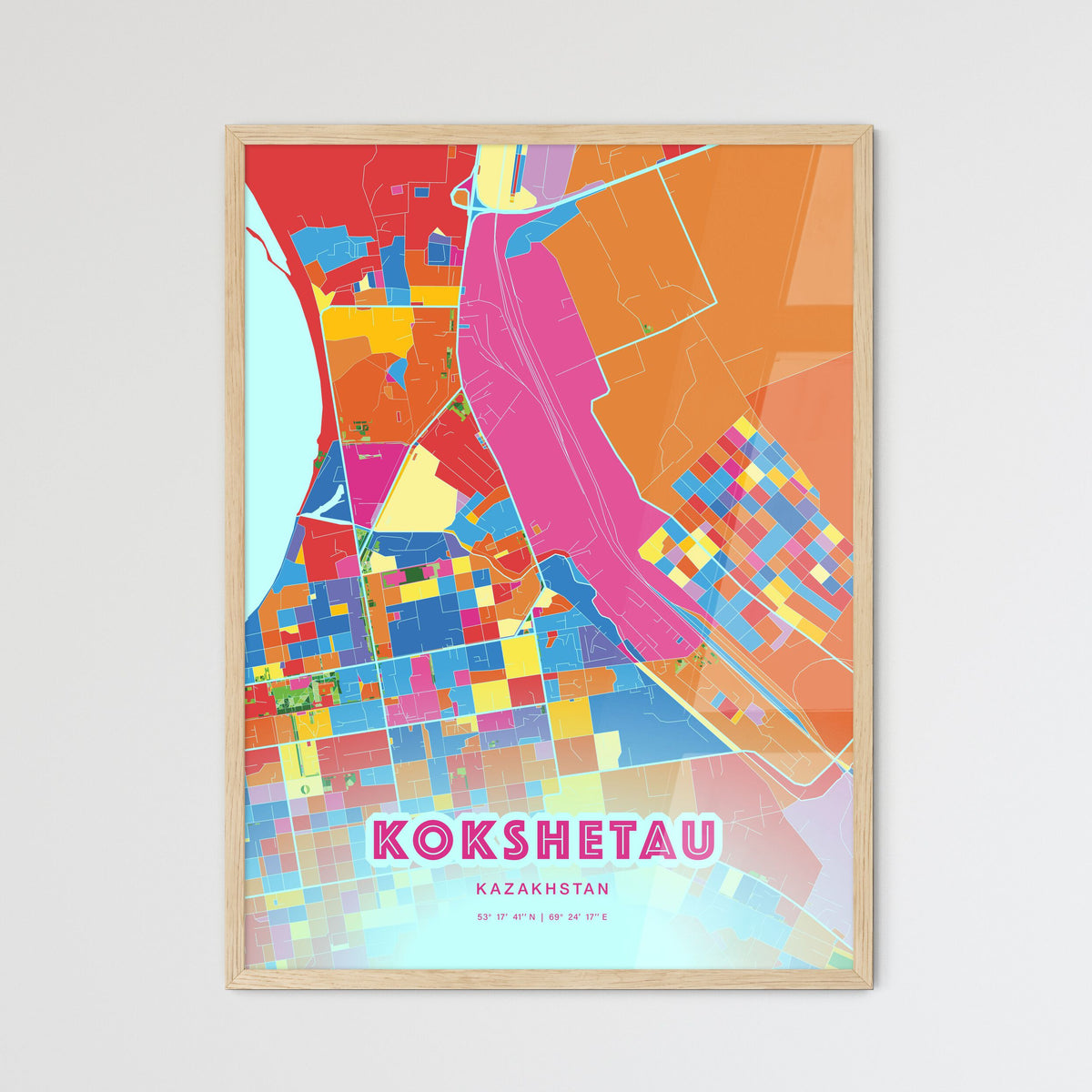 Colorful KOKSHETAU KAZAKHSTAN Fine Art Map Crazy Colors
