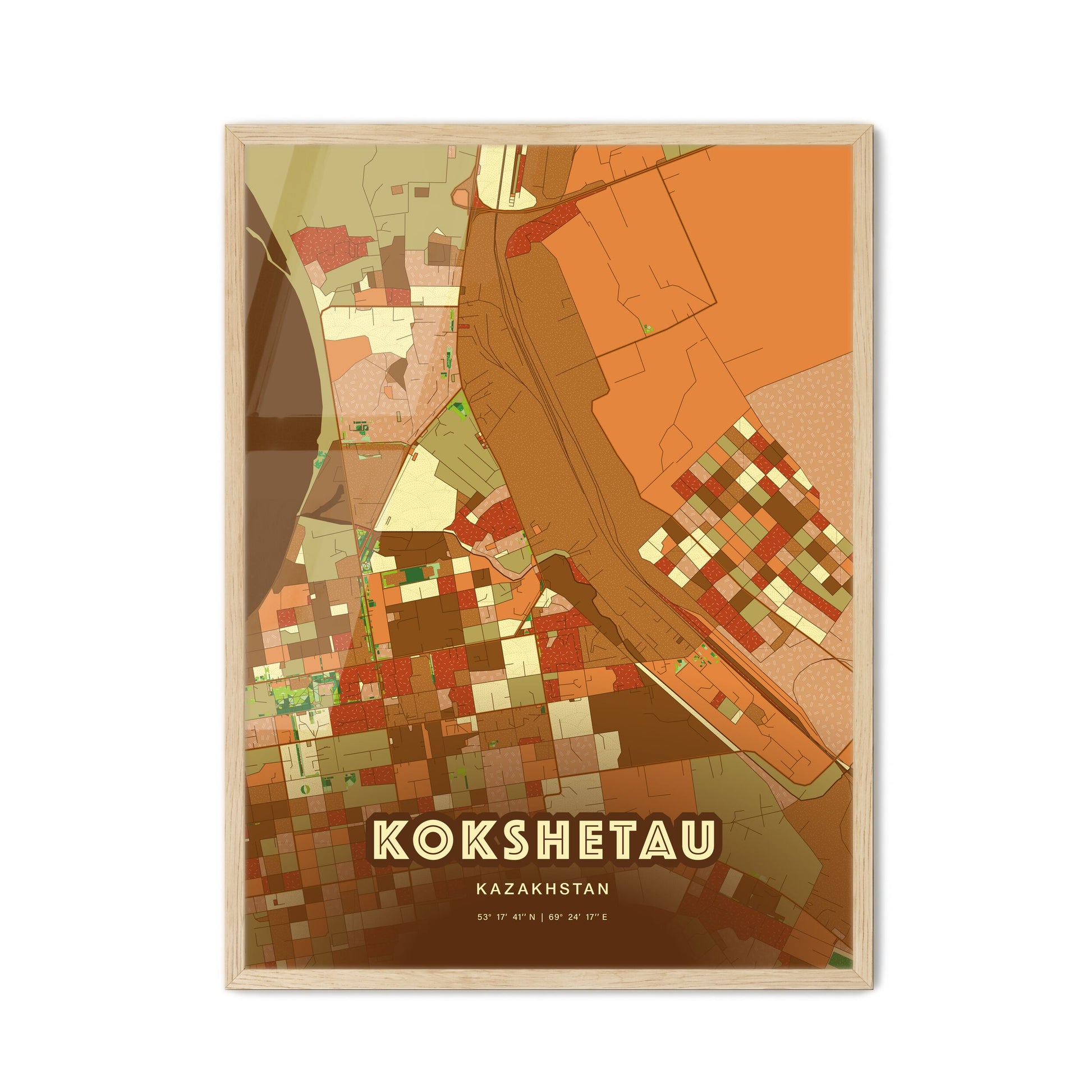 Colorful KOKSHETAU KAZAKHSTAN Fine Art Map Farmhouse