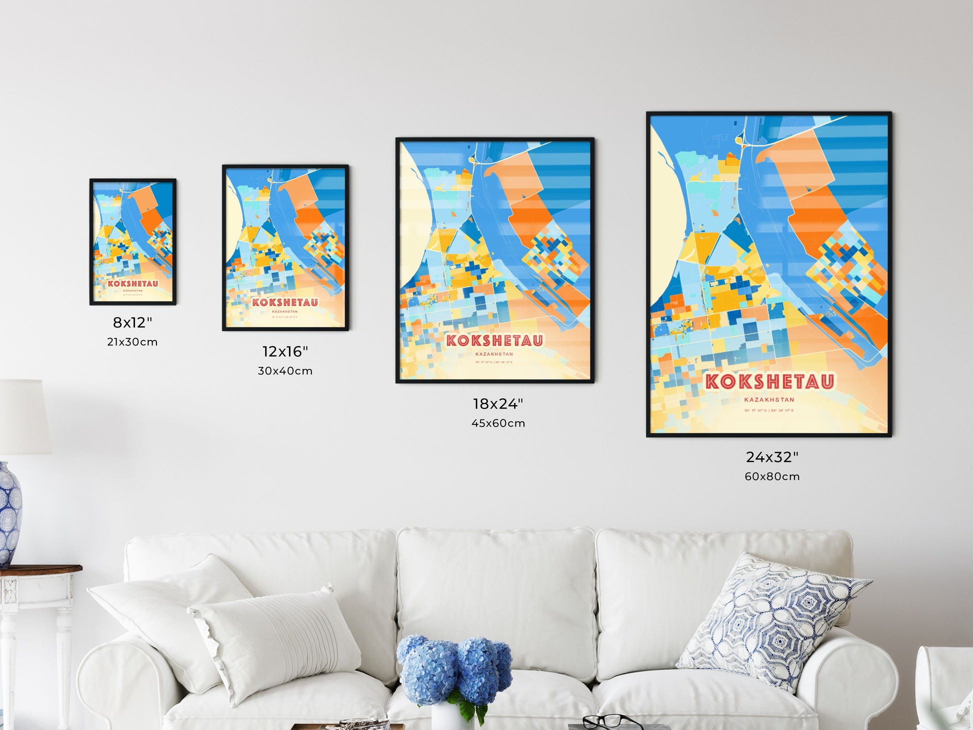 Colorful KOKSHETAU KAZAKHSTAN Fine Art Map Blue Orange