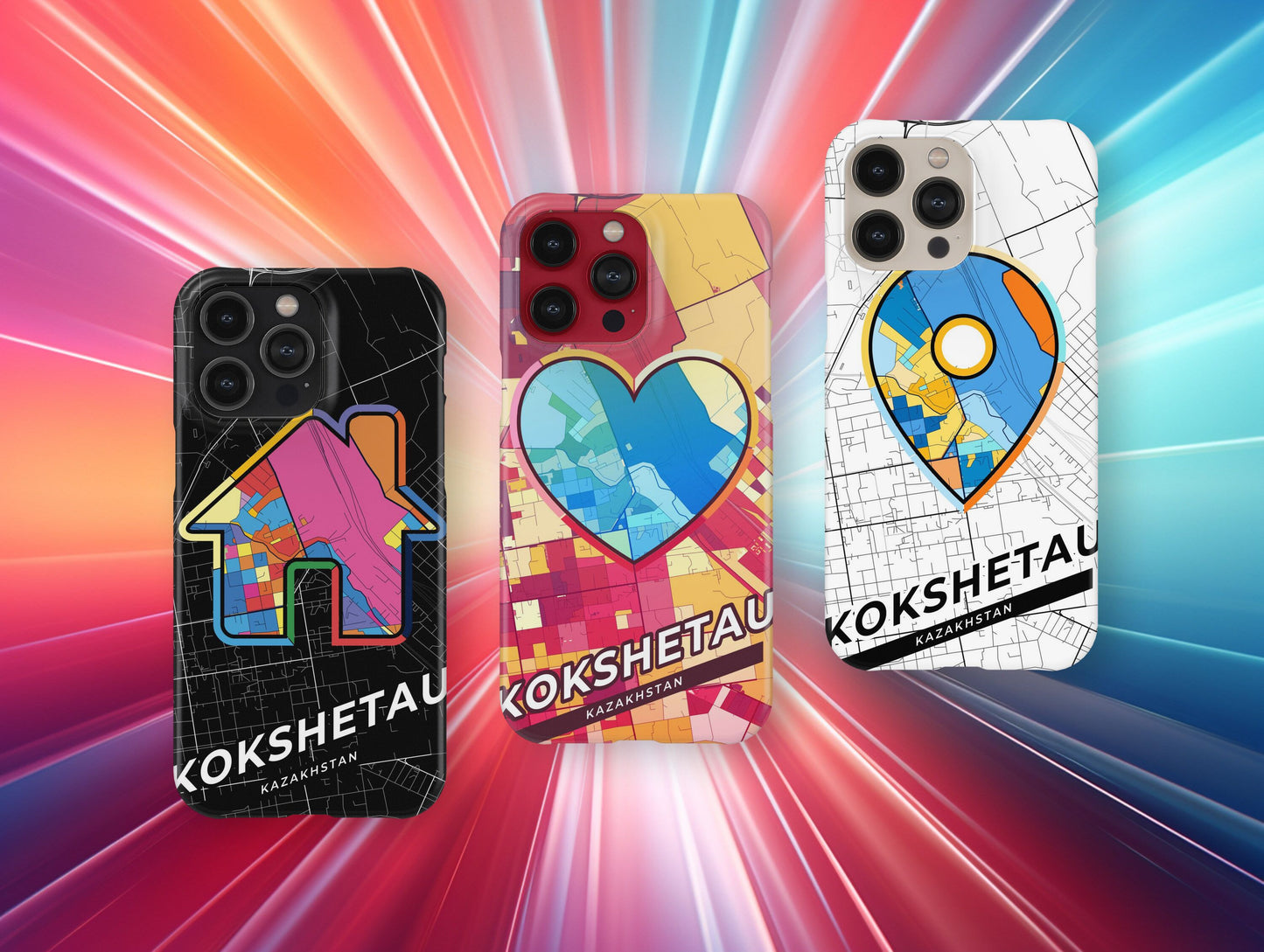 Kokshetau Kazakhstan slim phone case with colorful icon. Birthday, wedding or housewarming gift. Couple match cases.