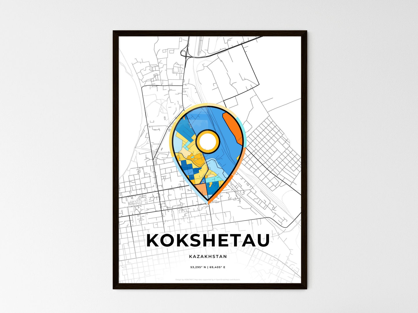Kokshetau Kazakhstan wedding art map with pointer icon