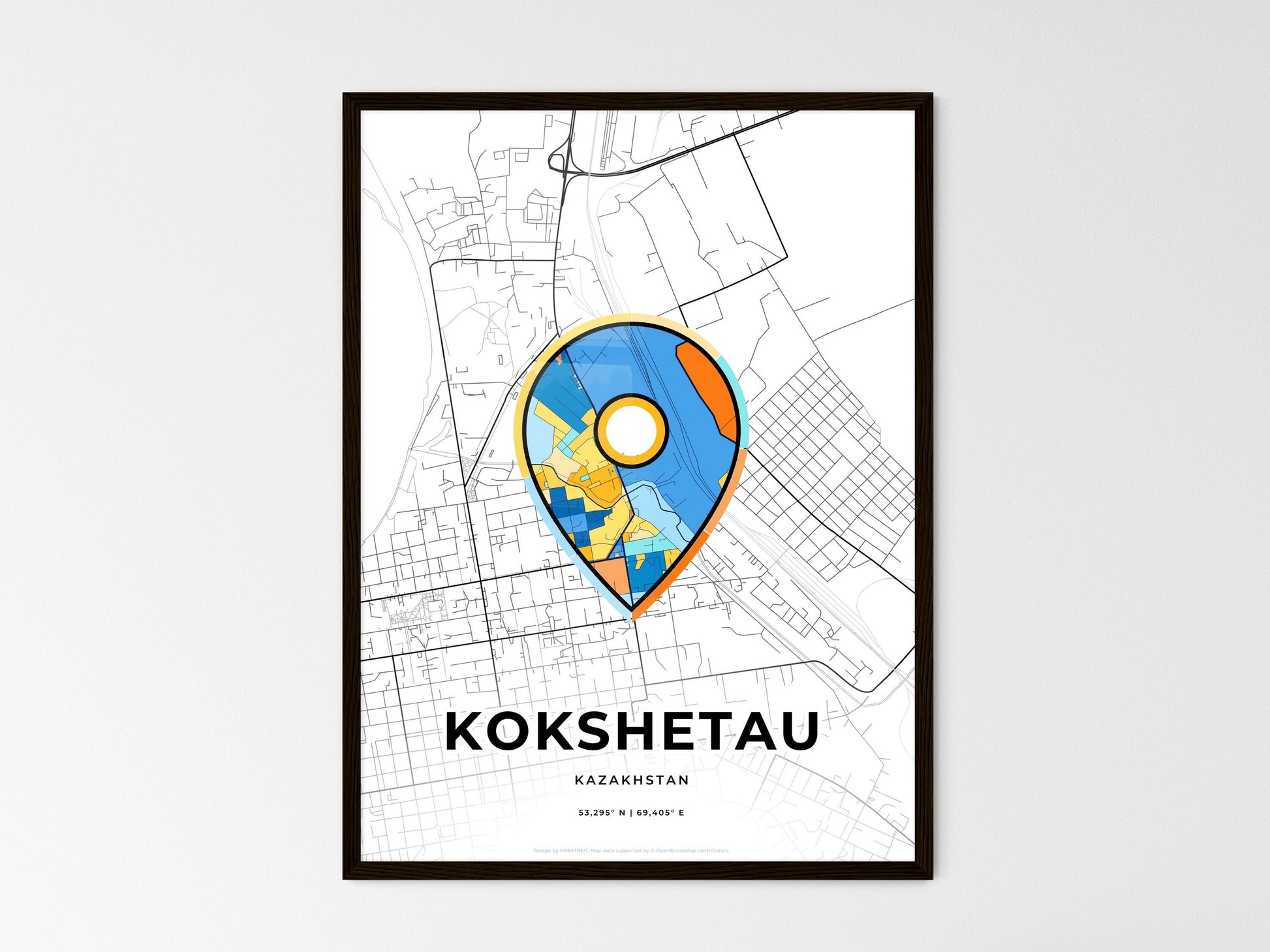 Kokshetau Kazakhstan wedding art map with pointer icon