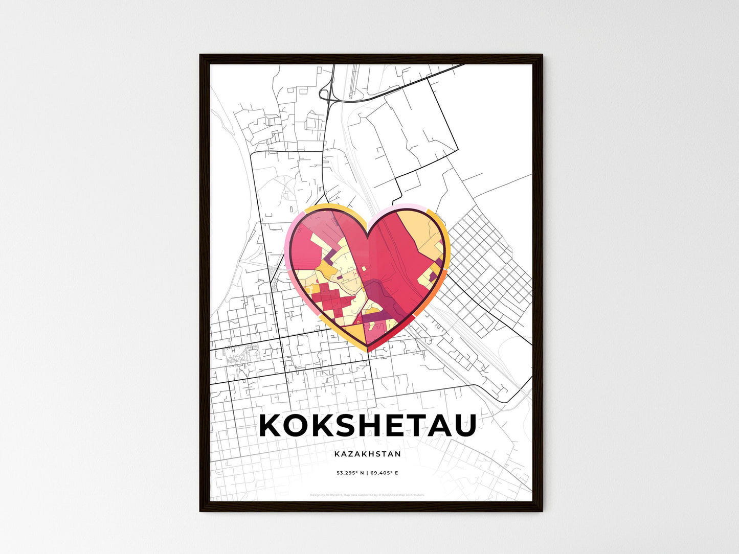 Kokshetau Kazakhstan wedding art map with heart icon