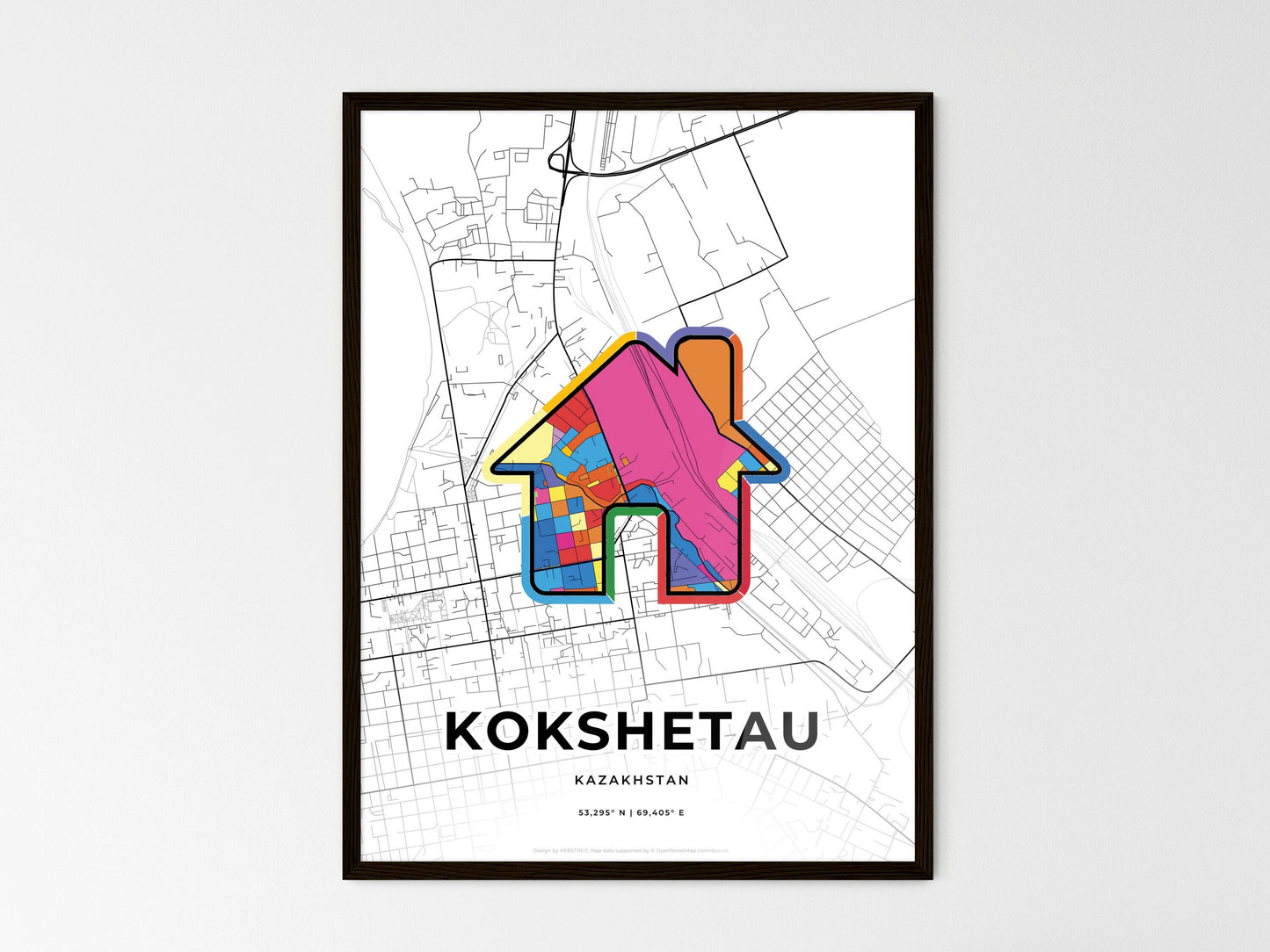 Kokshetau Kazakhstan wedding art map with home icon