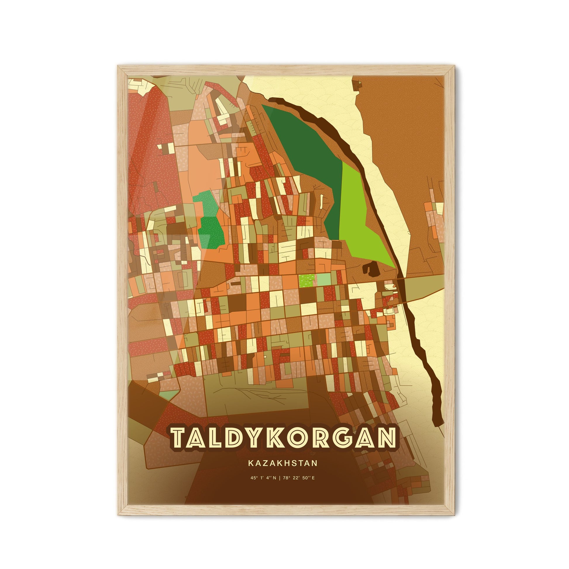 Colorful TALDYKORGAN KAZAKHSTAN Fine Art Map Farmhouse