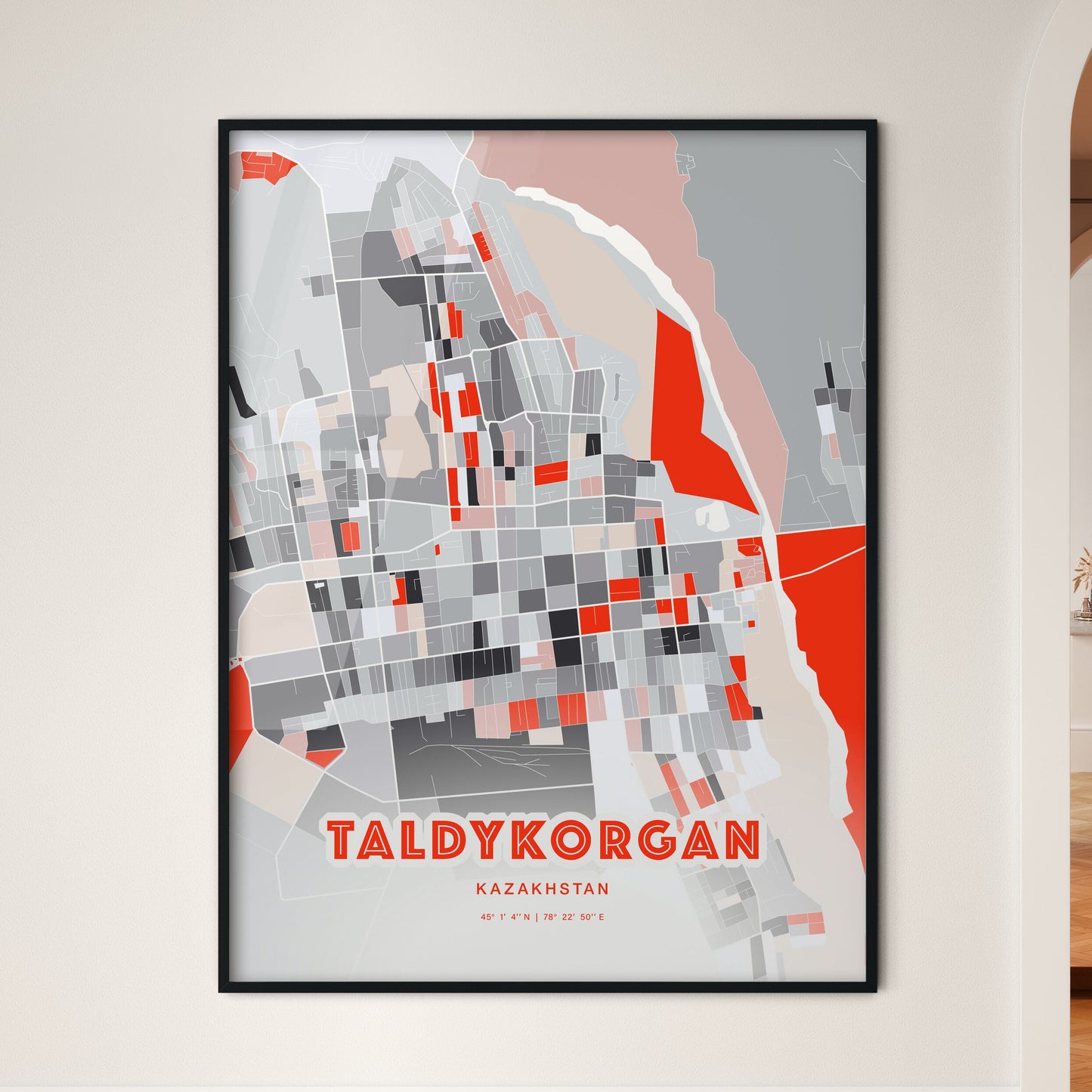 Colorful TALDYKORGAN KAZAKHSTAN Fine Art Map Modern