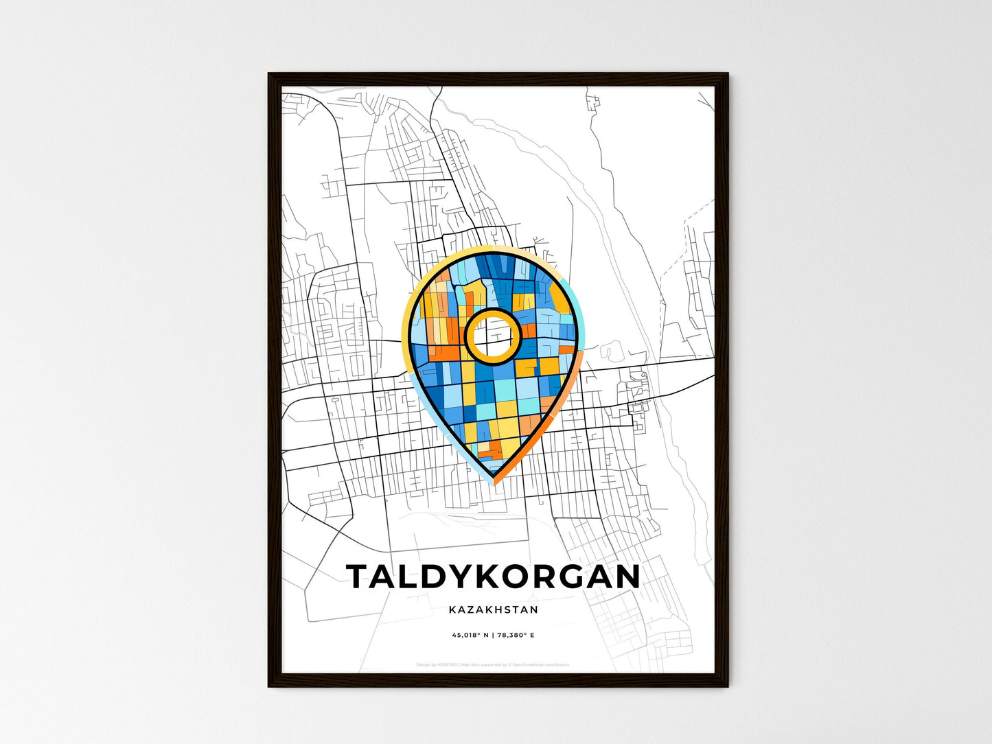 Taldykorgan Kazakhstan wedding art map with pointer icon