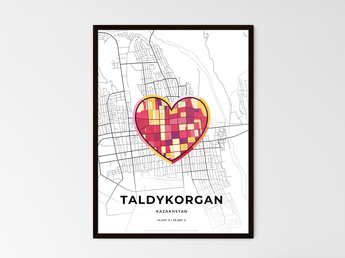 Taldykorgan Kazakhstan wedding art map with heart icon