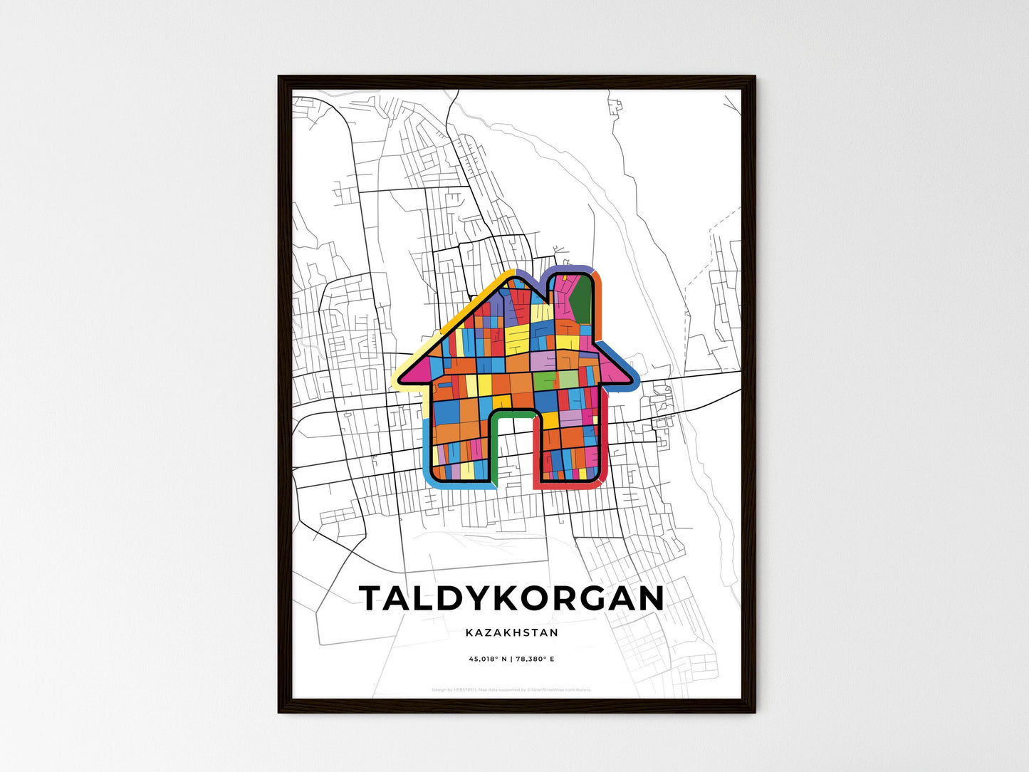 Taldykorgan Kazakhstan wedding art map with home icon