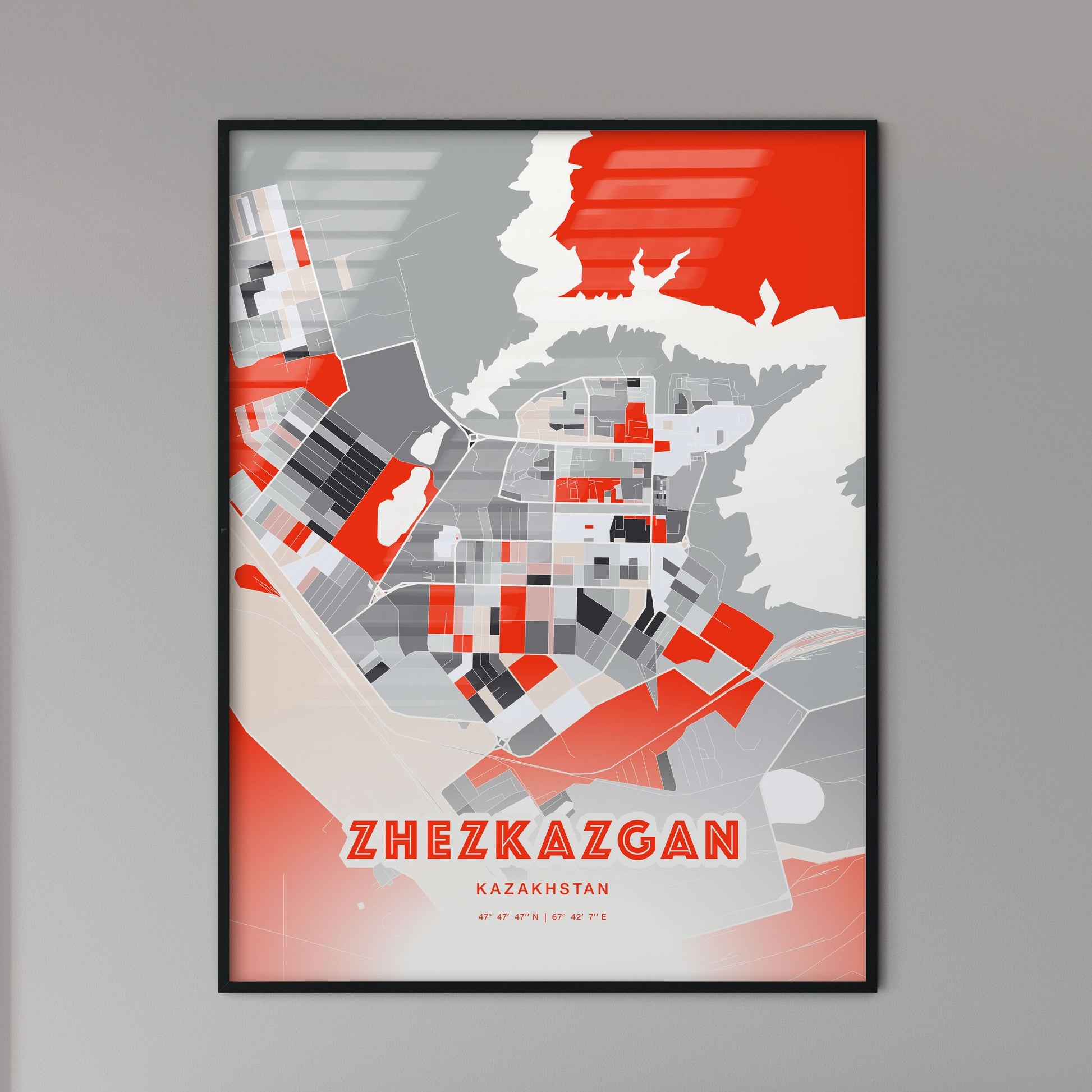 Colorful ZHEZKAZGAN KAZAKHSTAN Fine Art Map Modern